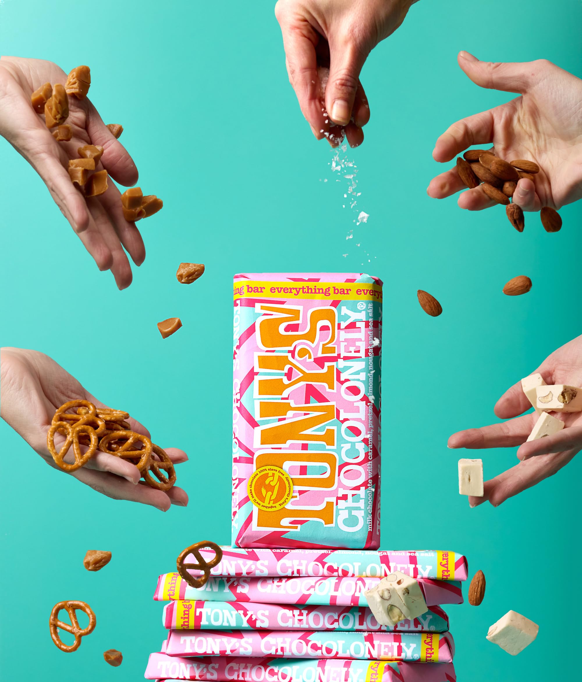 Tony's Chocolonely Everything Bar - Milk Chocolate with Caramel, Almonds, Pretzel, Nougat & Sea Salt 180g