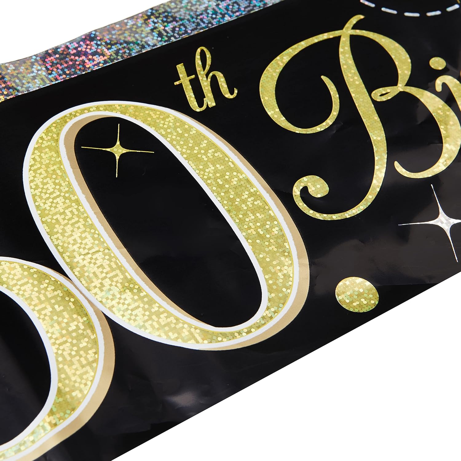 9ft Sparkling Fizz 50th Birthday Banner - Black & Gold Holographic