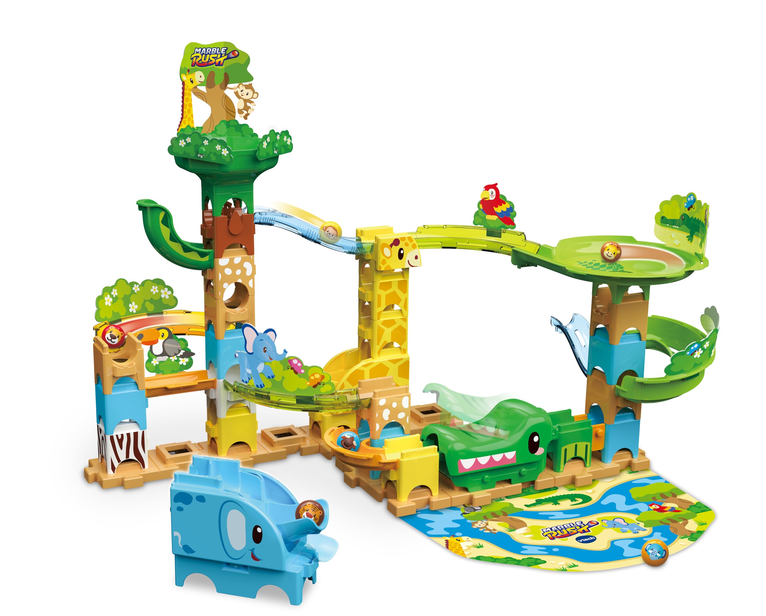 VTech Marble Rush Safari Slides Construction Set for Kids | 58 Pieces | Ages 3+