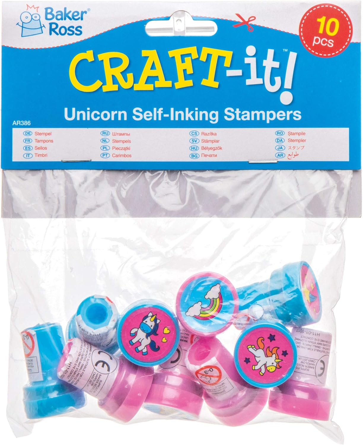 Baker Ross Rainbow Unicorn Self-Inking Stampers - Pack of 10 Assorted Designs for Arts & Crafts 4