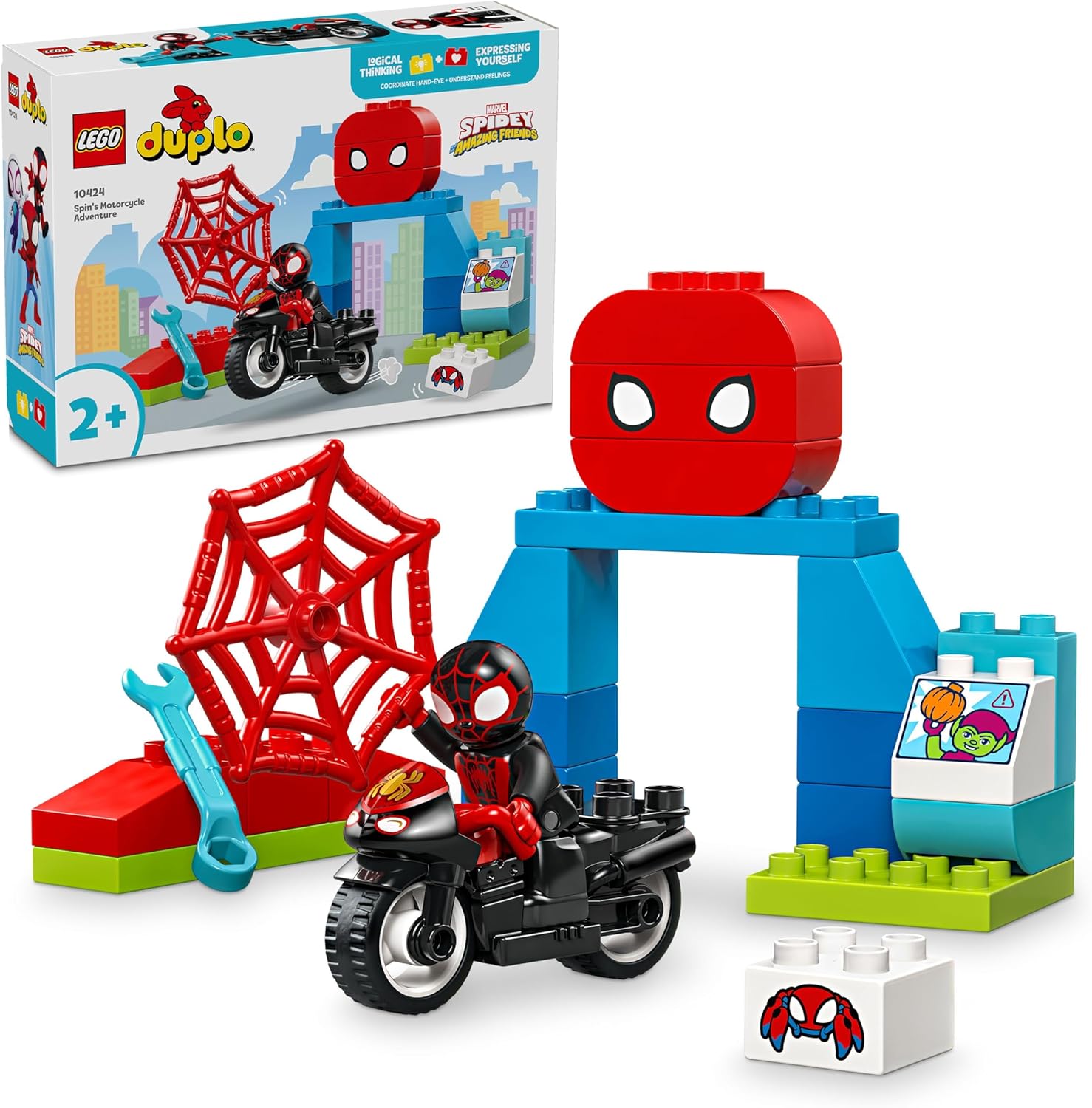 LEGO DUPLO Marvel Spin’s Motorcycle Adventure - Building Set for Toddlers 2+