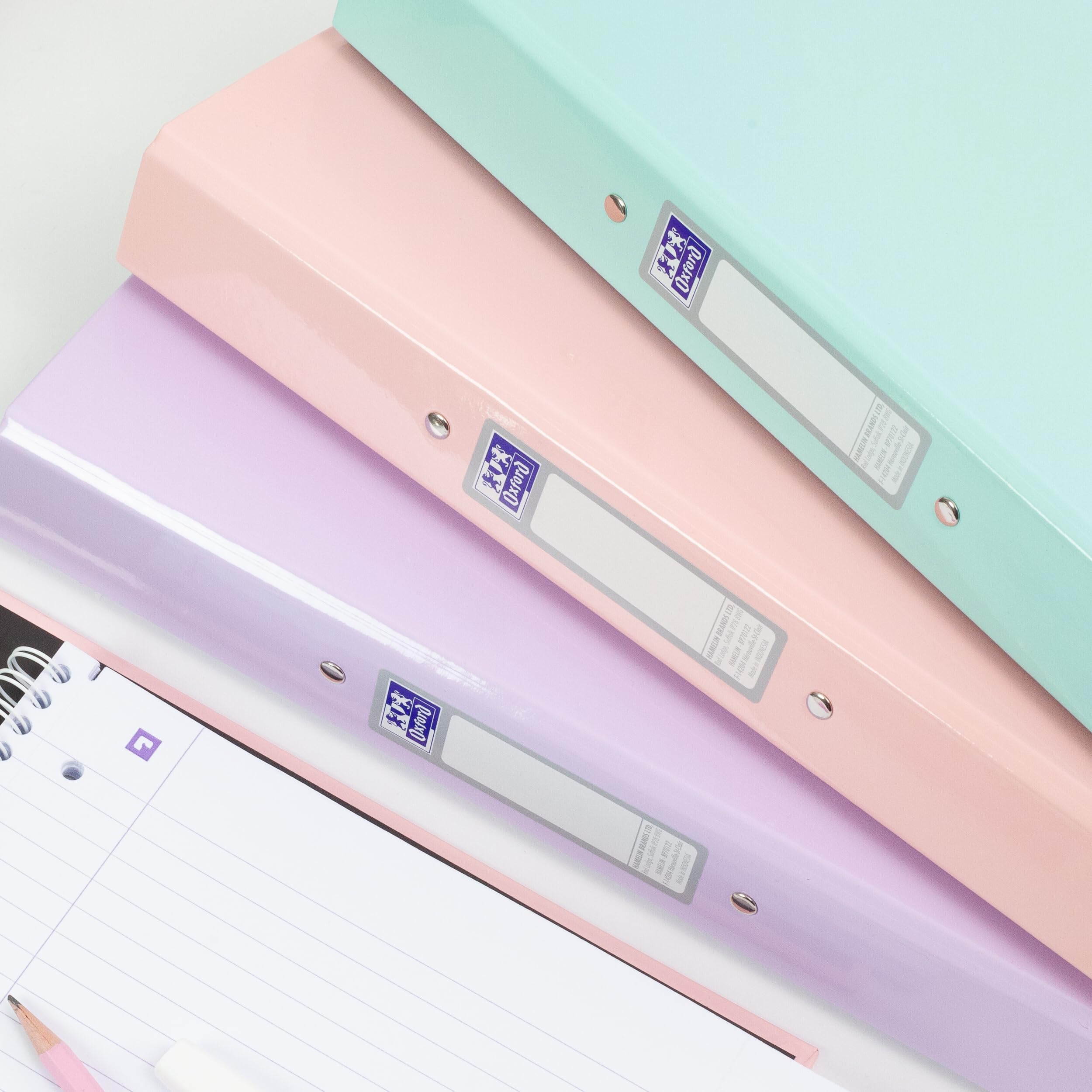 Oxford A4 O-Ring Binder - 40mm Spine, 250 Sheet Capacity, Pack of 3 Pastel Folders