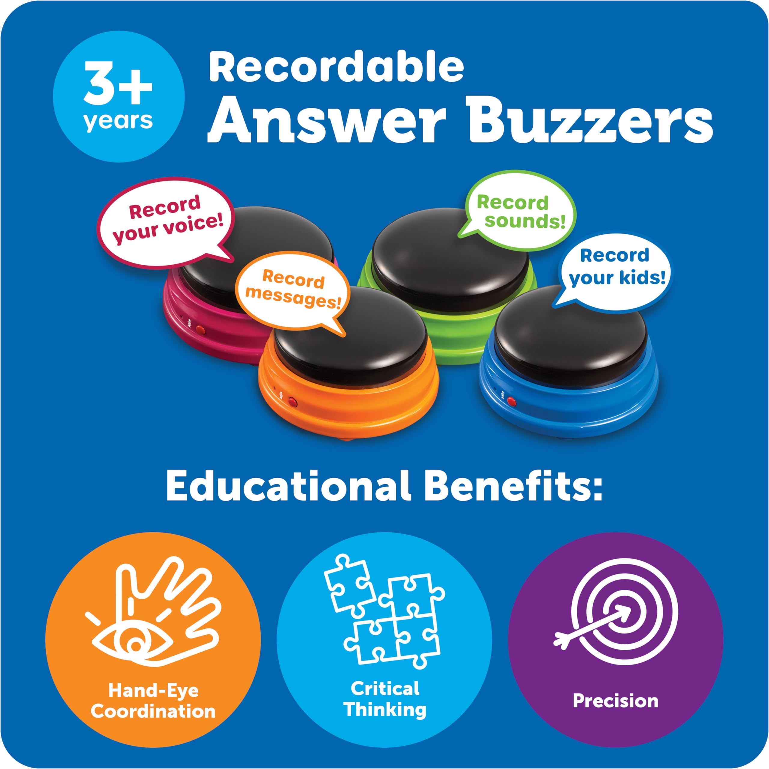 Learning Resources Recordable Answer Buzzers - 7-Second Sound Recording, 4-Color Set, Ages 3+ 12