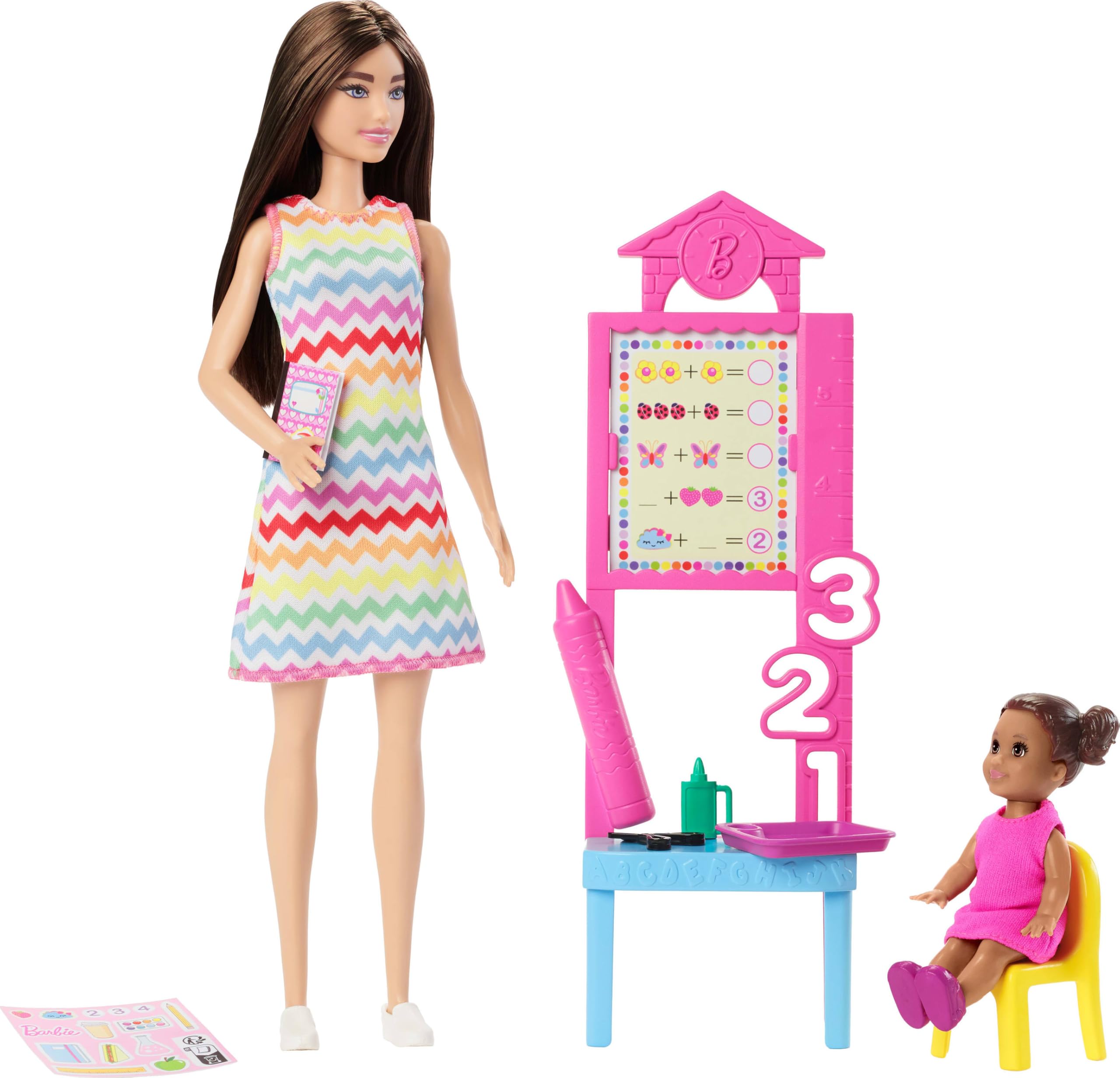 Barbie Teacher Doll Playset with Toddler Student & Classroom Accessories