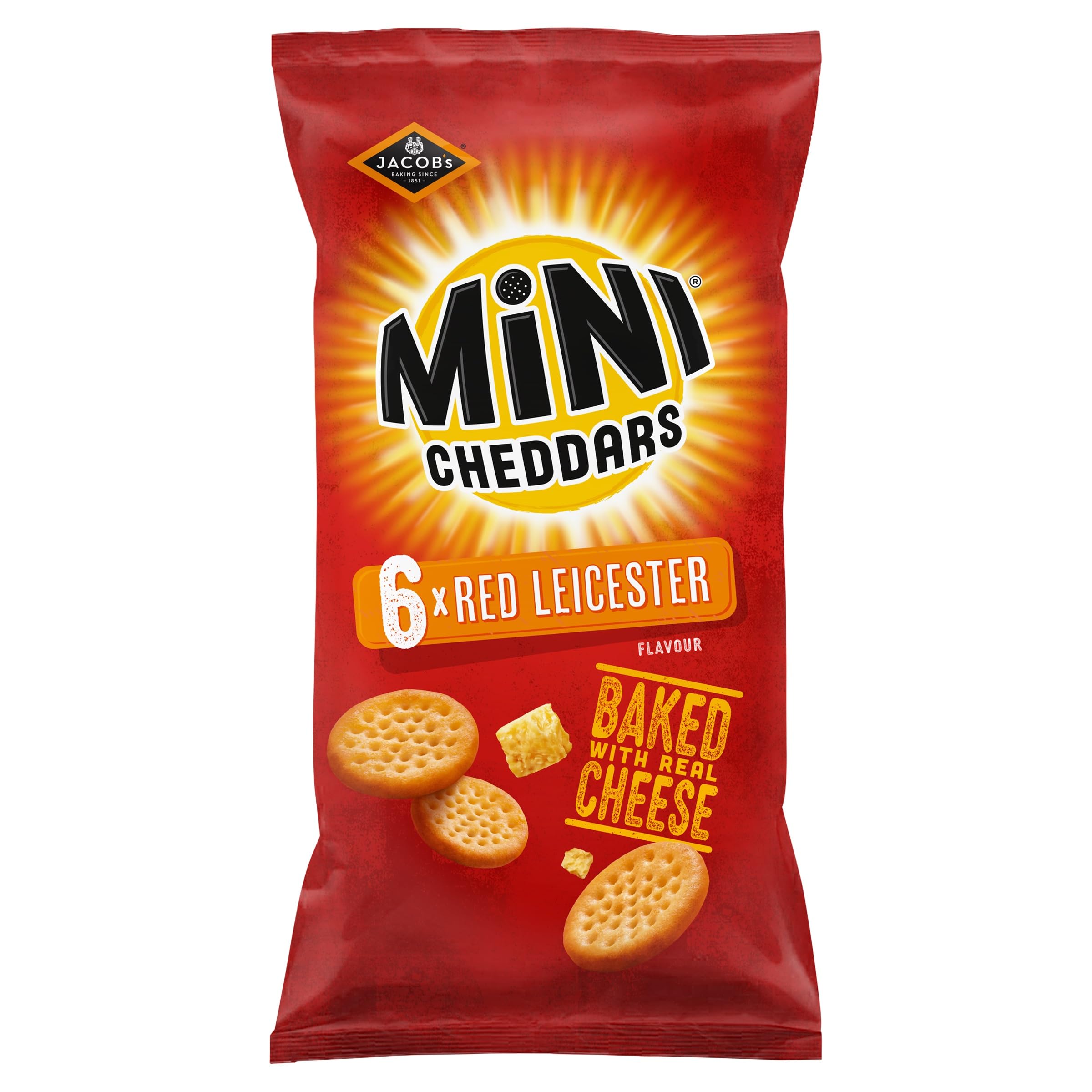 Jacob's Mini Cheddars Red Leicester Flavour Multipack Crisps, Oven-Baked with Real Cheese