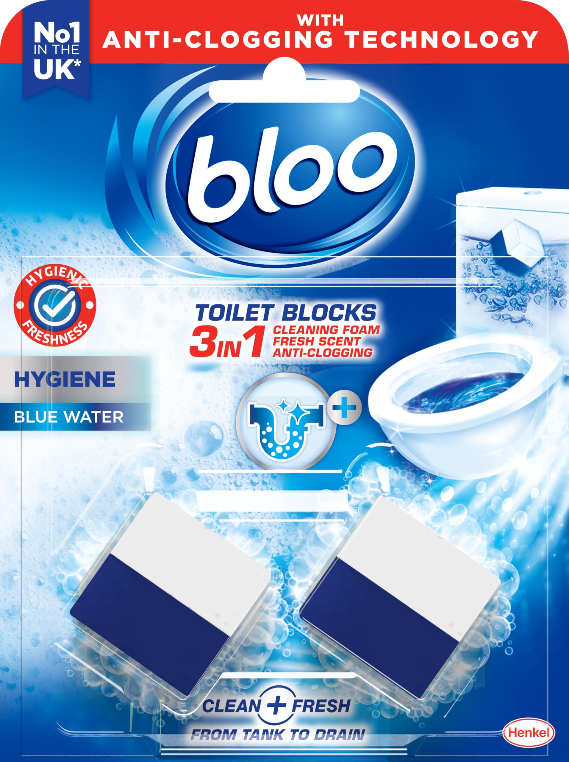 Bloo Hygiene 3in1 Cleaning Foam Toilet Blocks - Active Limescale Prevention, Fresh Scent | 2 Pack