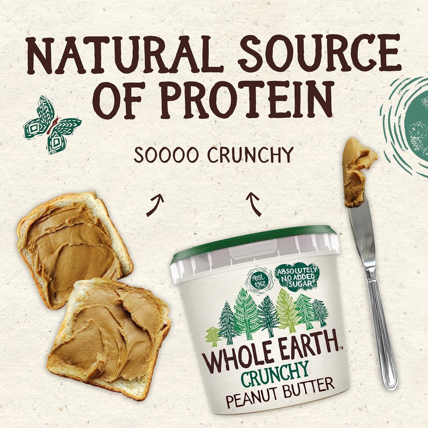 Whole Earth Crunchy Peanut Butter 1 kg - No Added Sugar, High in Fibre, Gluten Free 4
