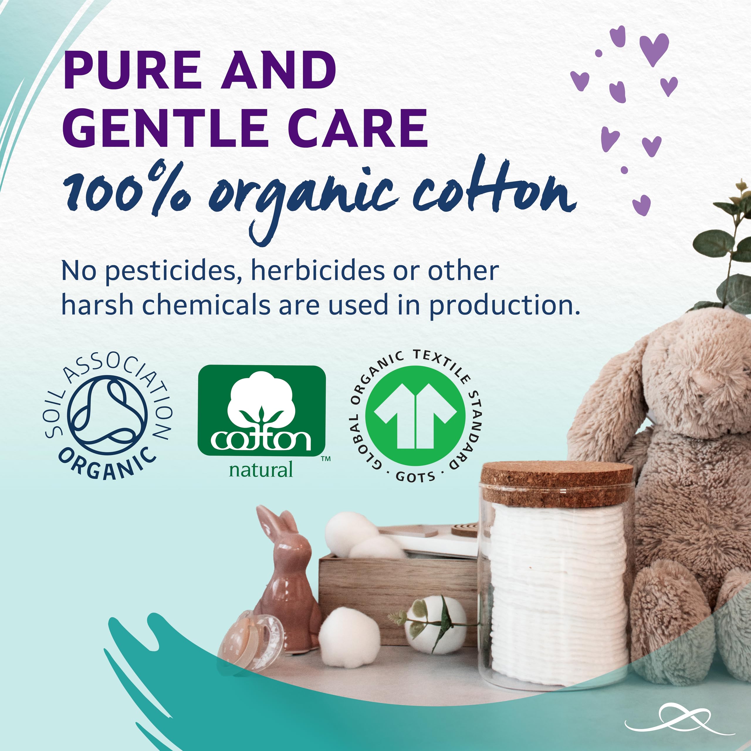 Lil-Lets Baby Cotton Wool Oval Pads - 100% Organic Cotton, Gentle on Newborn Skin, Pack of 50 2