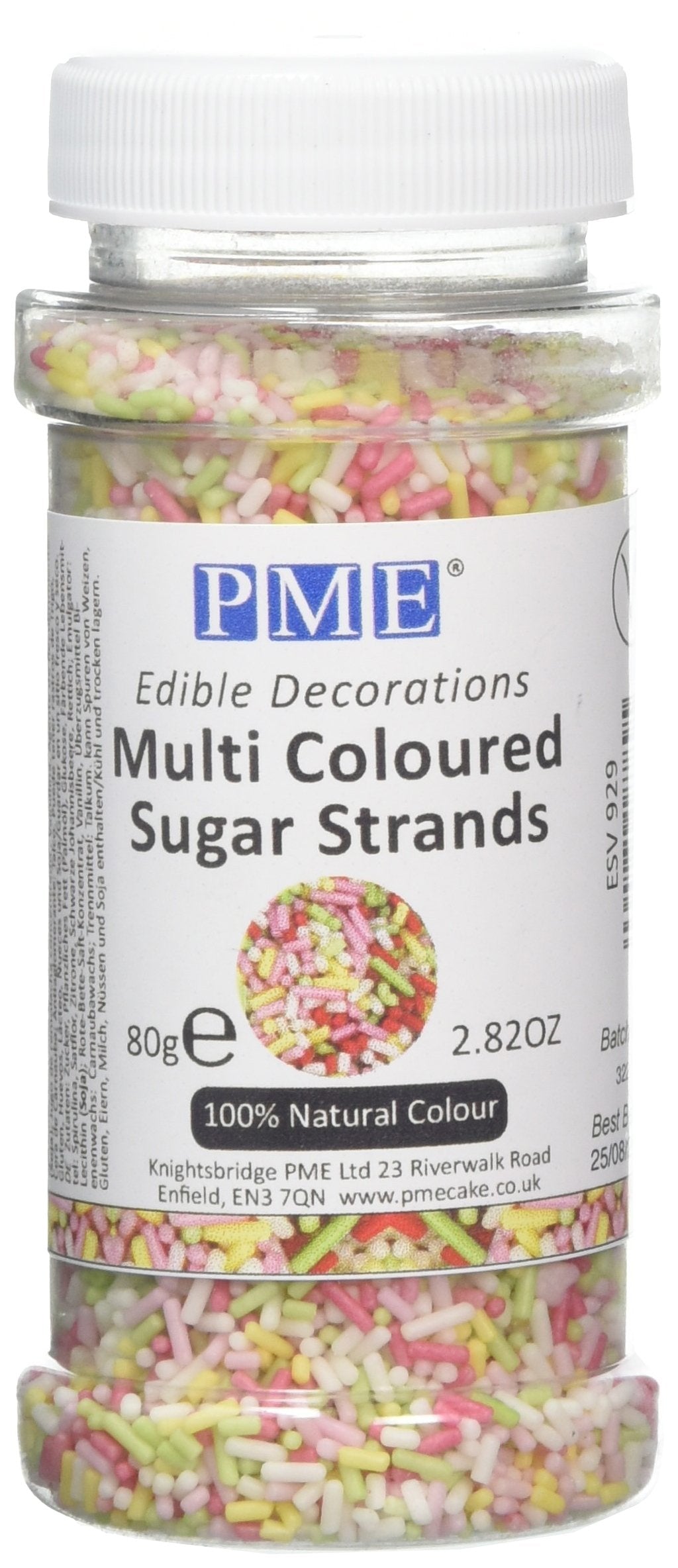 PME Multi-Coloured Sugar Strands 80 g - Baking Sprinkles for Cakes, Cupcakes & Desserts