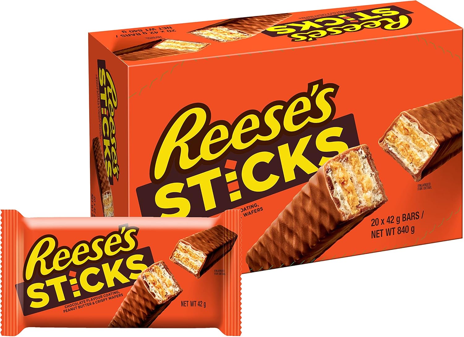 Reese's - Peanut Butter Sticks Pack of 20 (42g Each) - Chocolate Covered Wafer Snacks