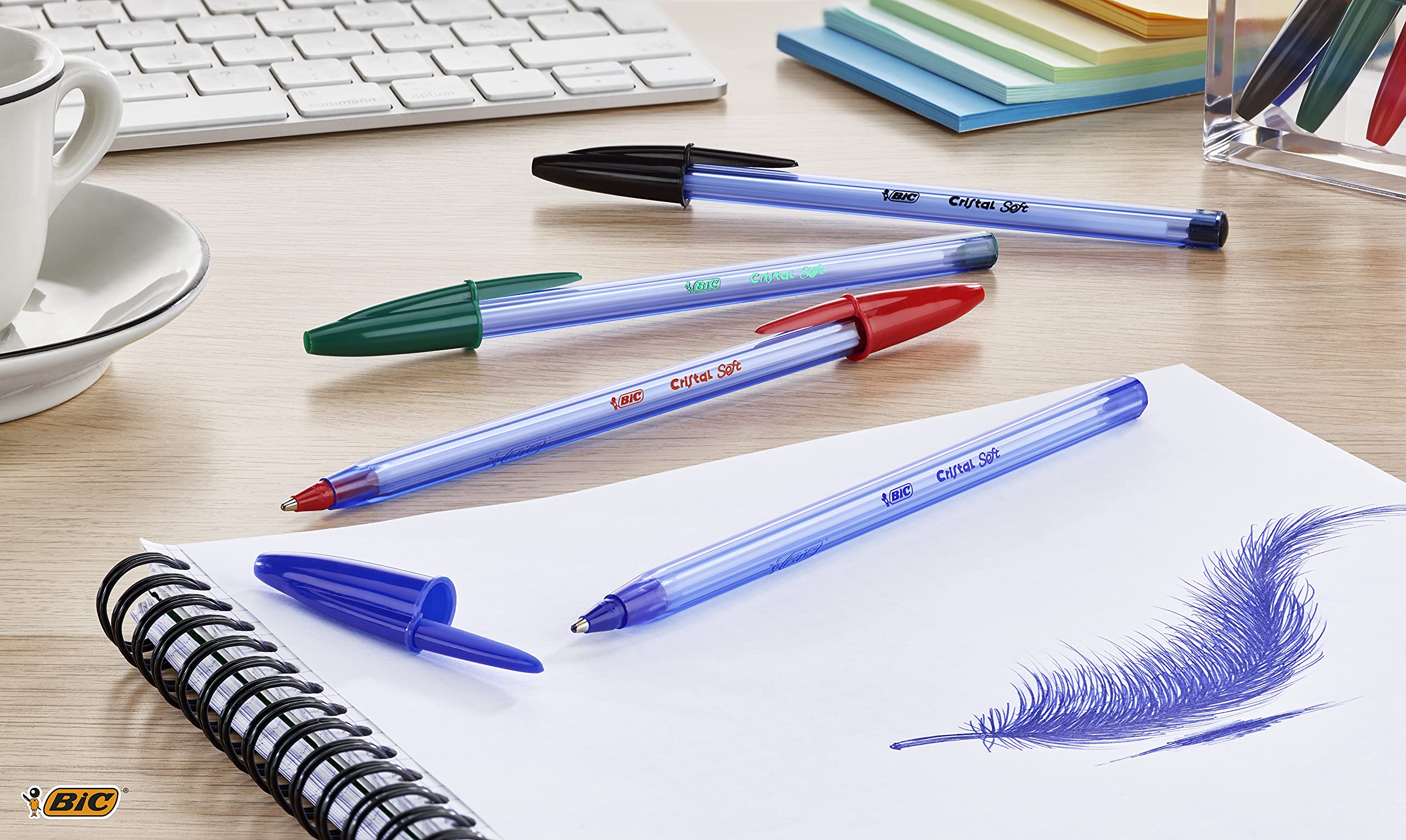 BIC Cristal Soft Ballpoint Pens - Smooth Softline Ink | Medium 1.2mm Tip | Smudge Free | Pack of 10