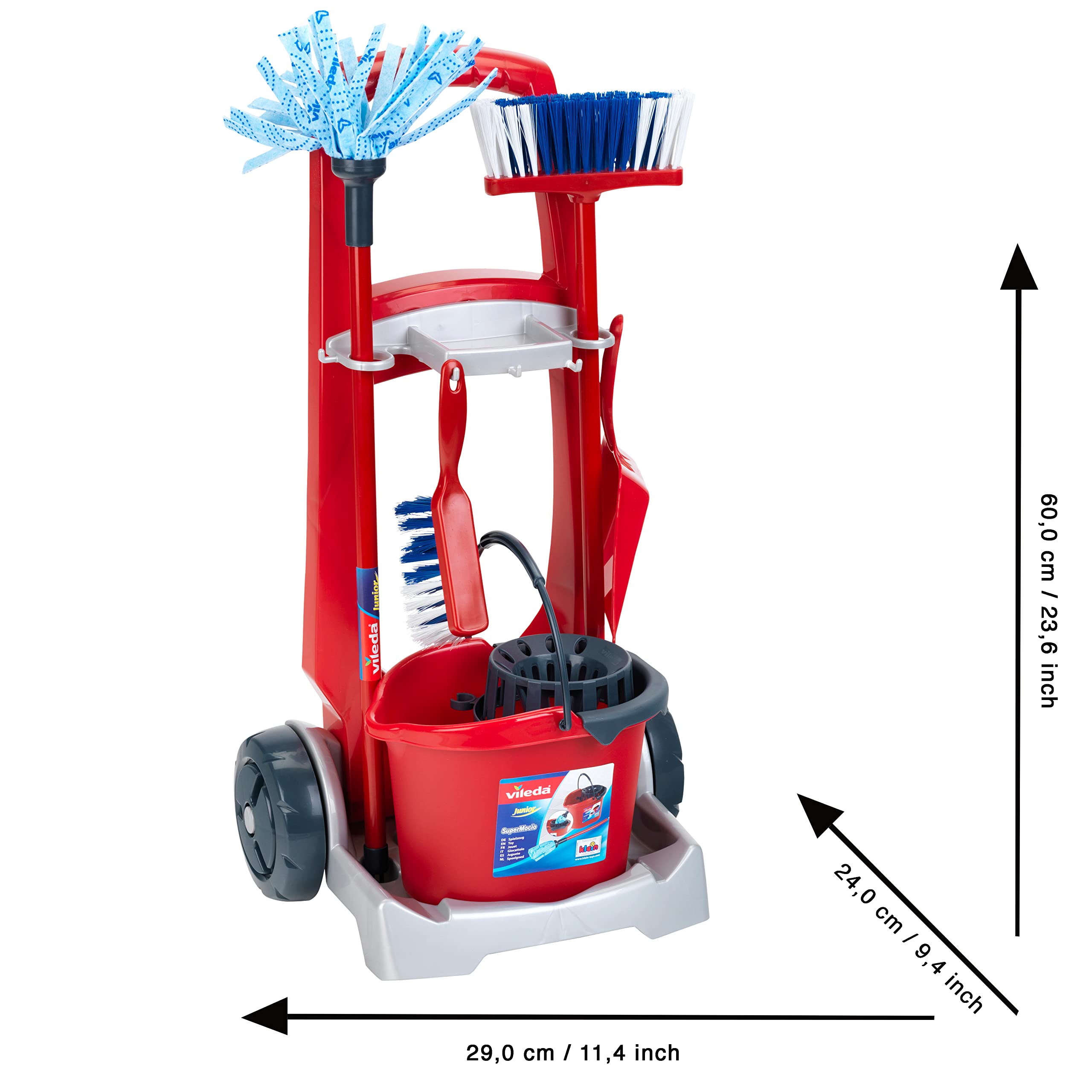 Theo Klein 6741 Vileda Broom Trolley Playset - Includes Mop, Bucket, Broom & Dustpan - Pretend Play for Ages 3+ 8