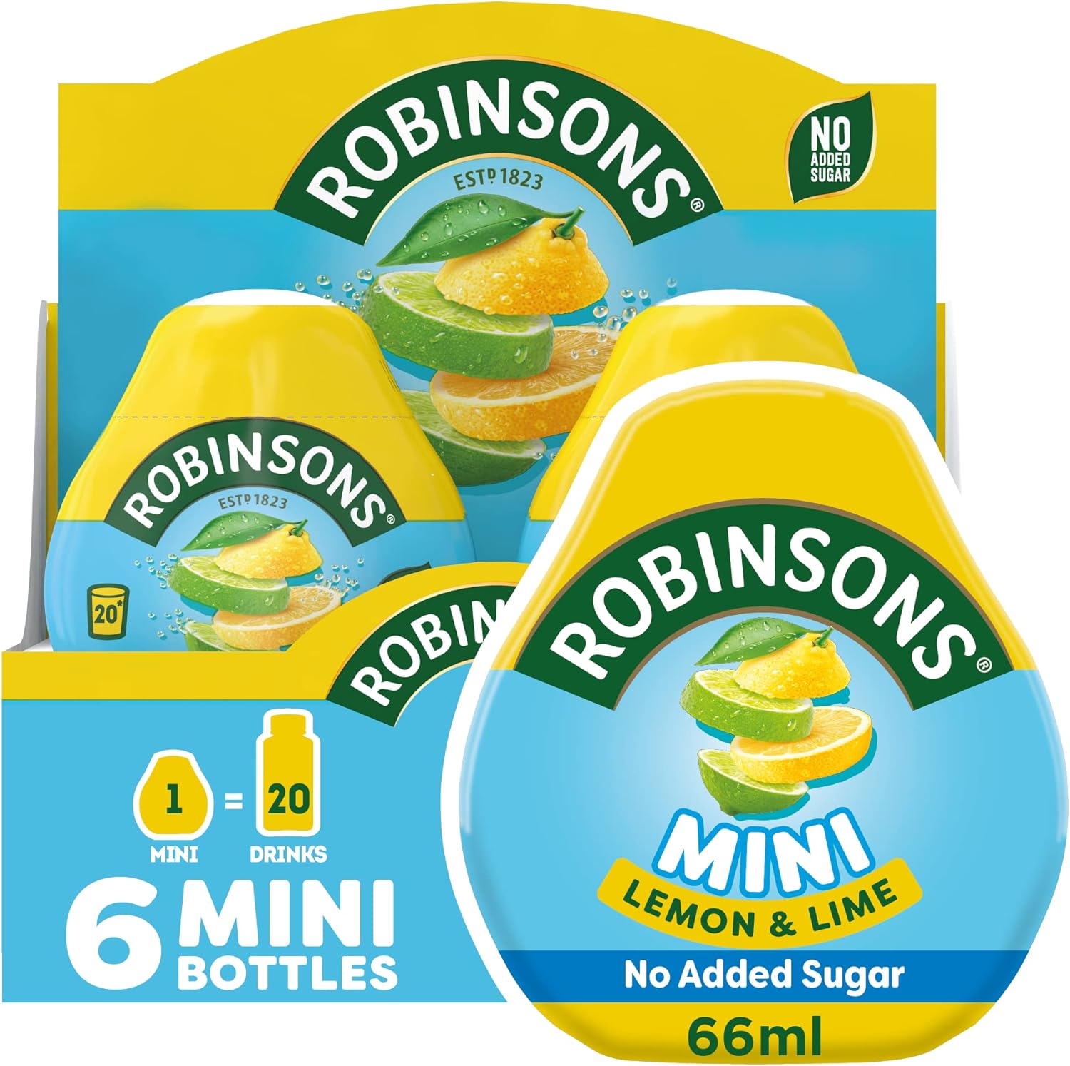 Robinsons Mini No Added Sugar Lemon and Lime Flavoured Concentrated Squash, 66 ml (Pack of 6)