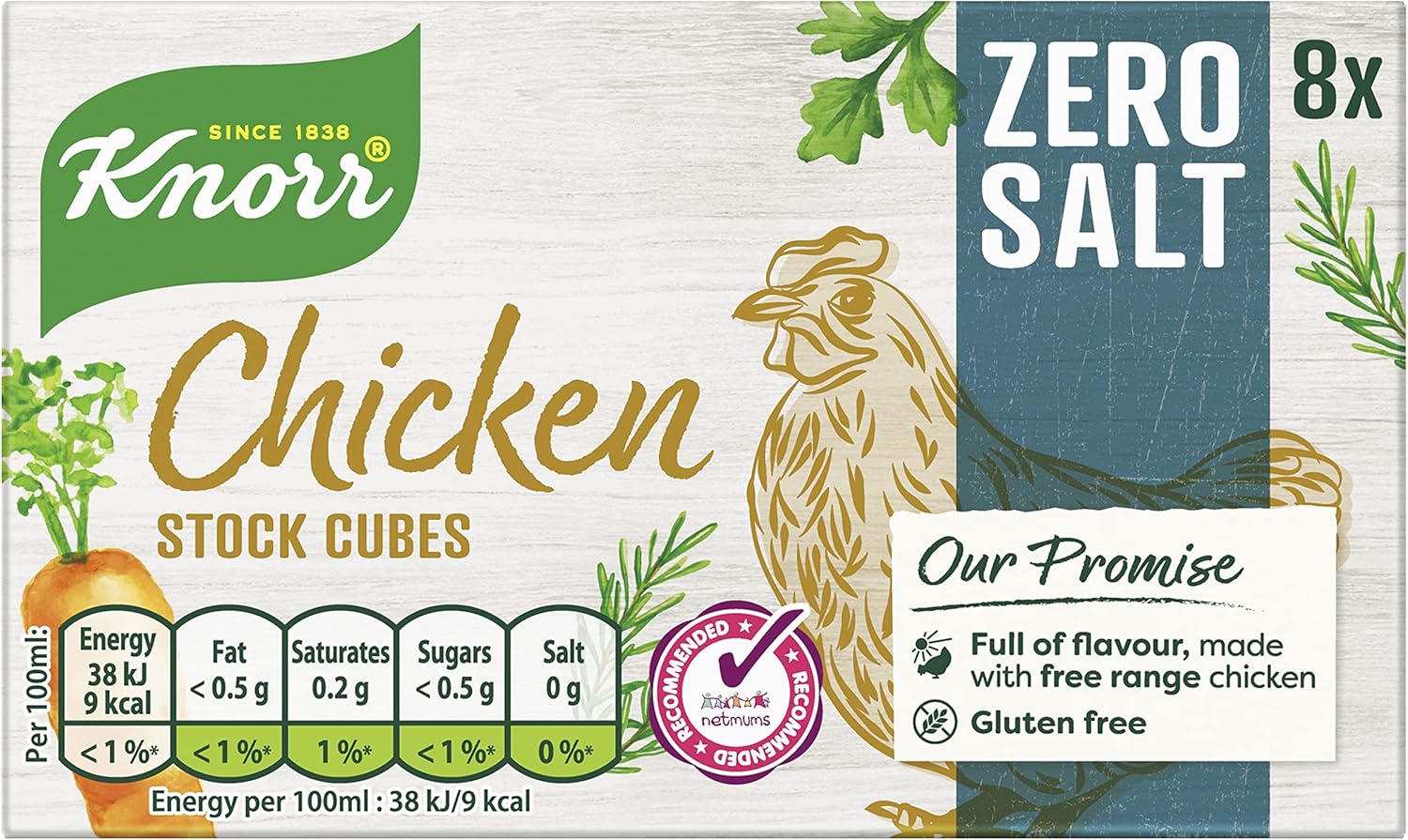 Knorr Zero Salt Chicken Stock Cubes - Pack of 8, Gluten-Free, Lactose-Free