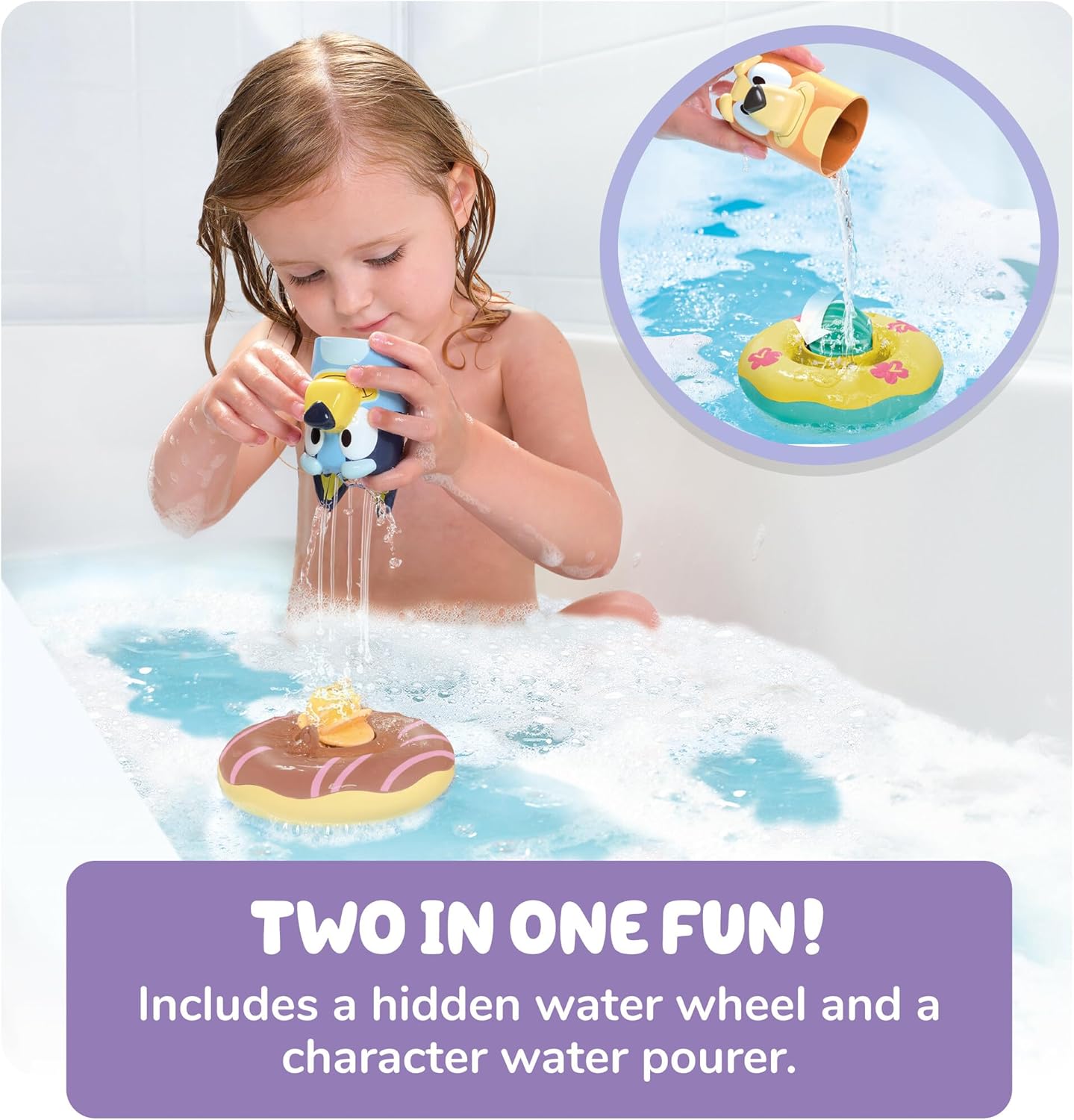 Toomies Bluey Bath Float 2 Pack - Pouring Cups with Water Wheels for Toddlers 5