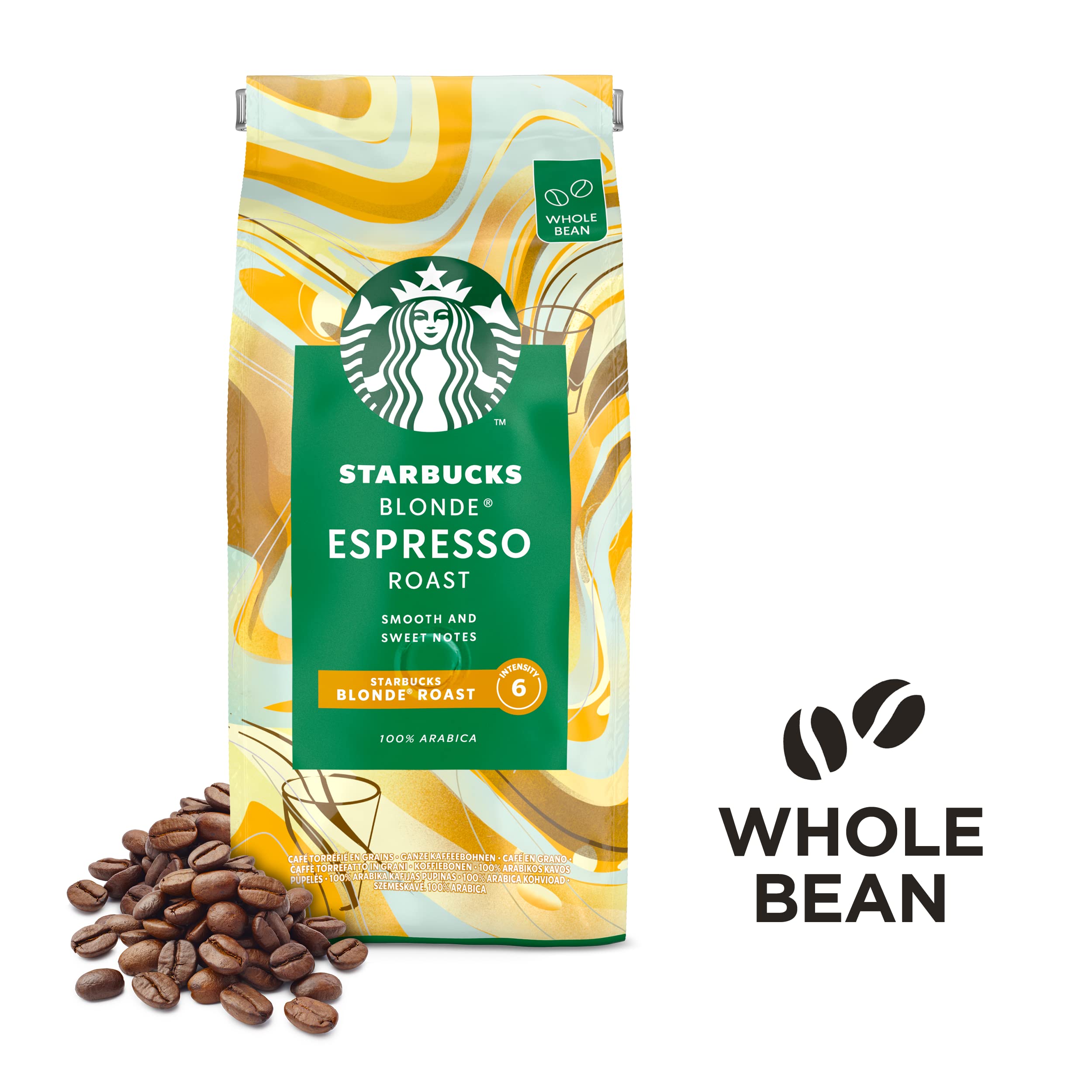 STARBUCKS Blonde Espresso Roast Whole Bean Coffee - Light Roast, Smooth & Sweet Notes | 4 x 450g Pack 2