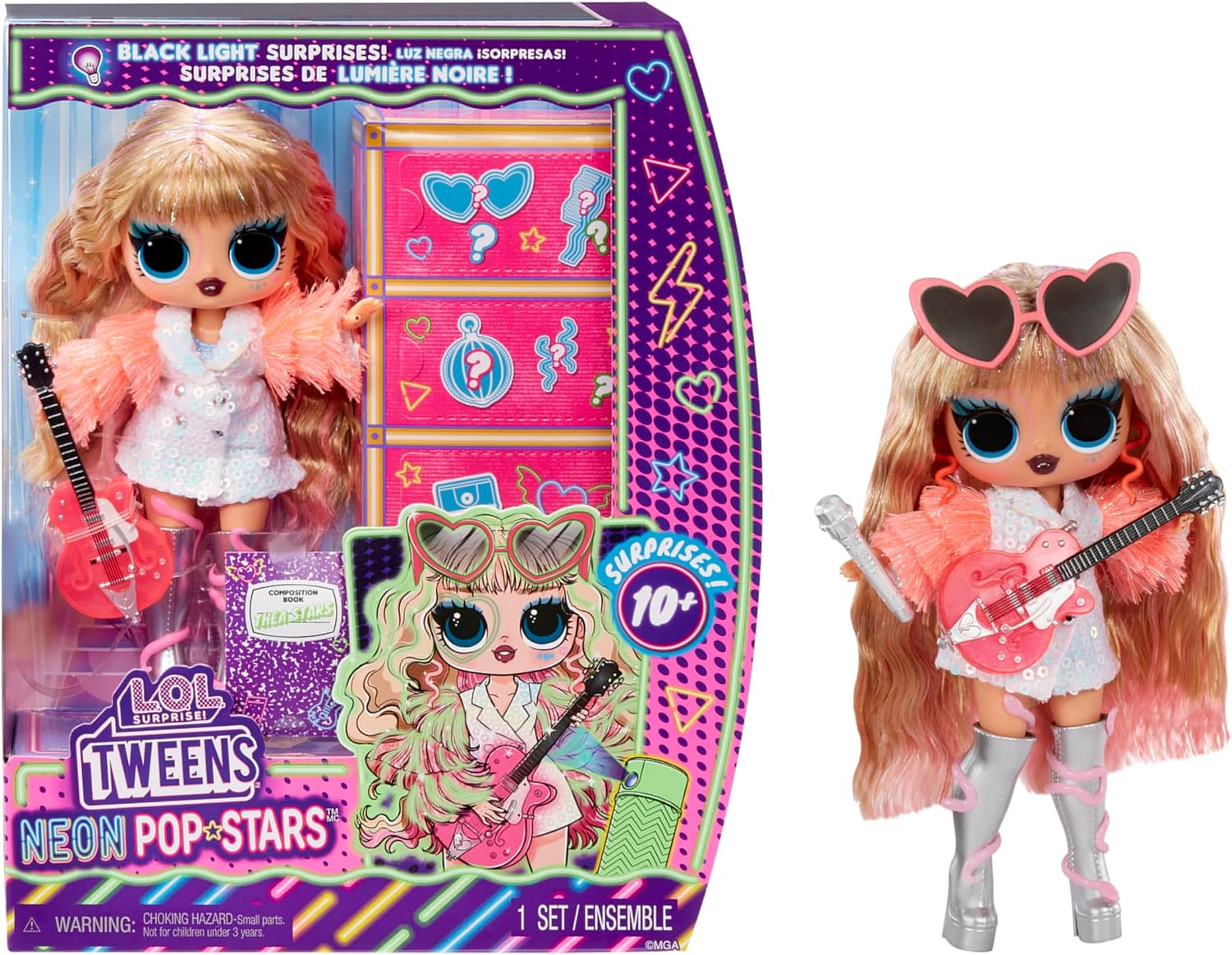 L.O.L. Surprise! Thea Stars Neon Pop Stars Fashion Doll with UV Flashlight and Accessories