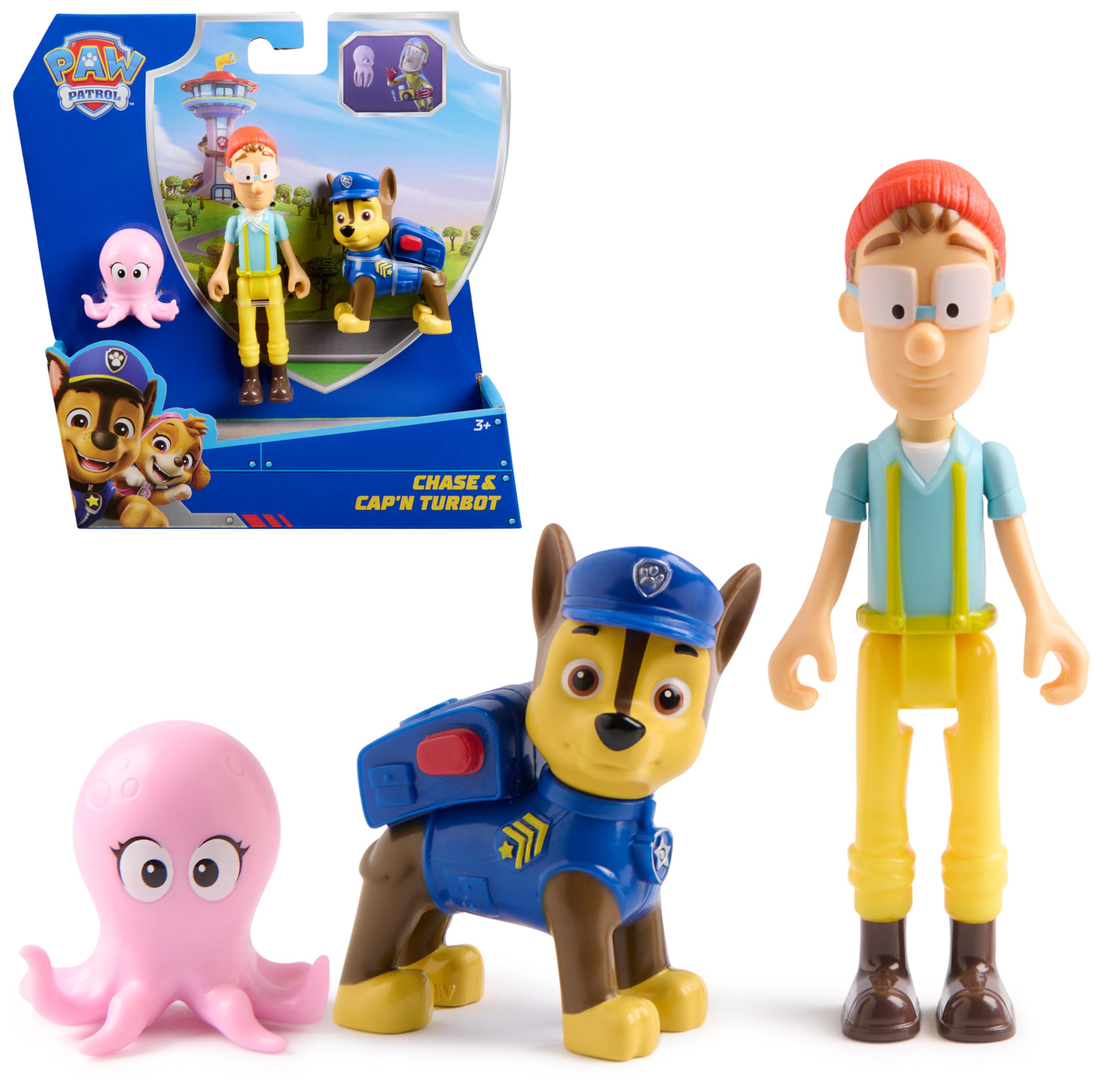 PAW Patrol Chase & Captain Turbot Figure Pack with Baby Octopus - Action Figures for Kids 3-9 Years
