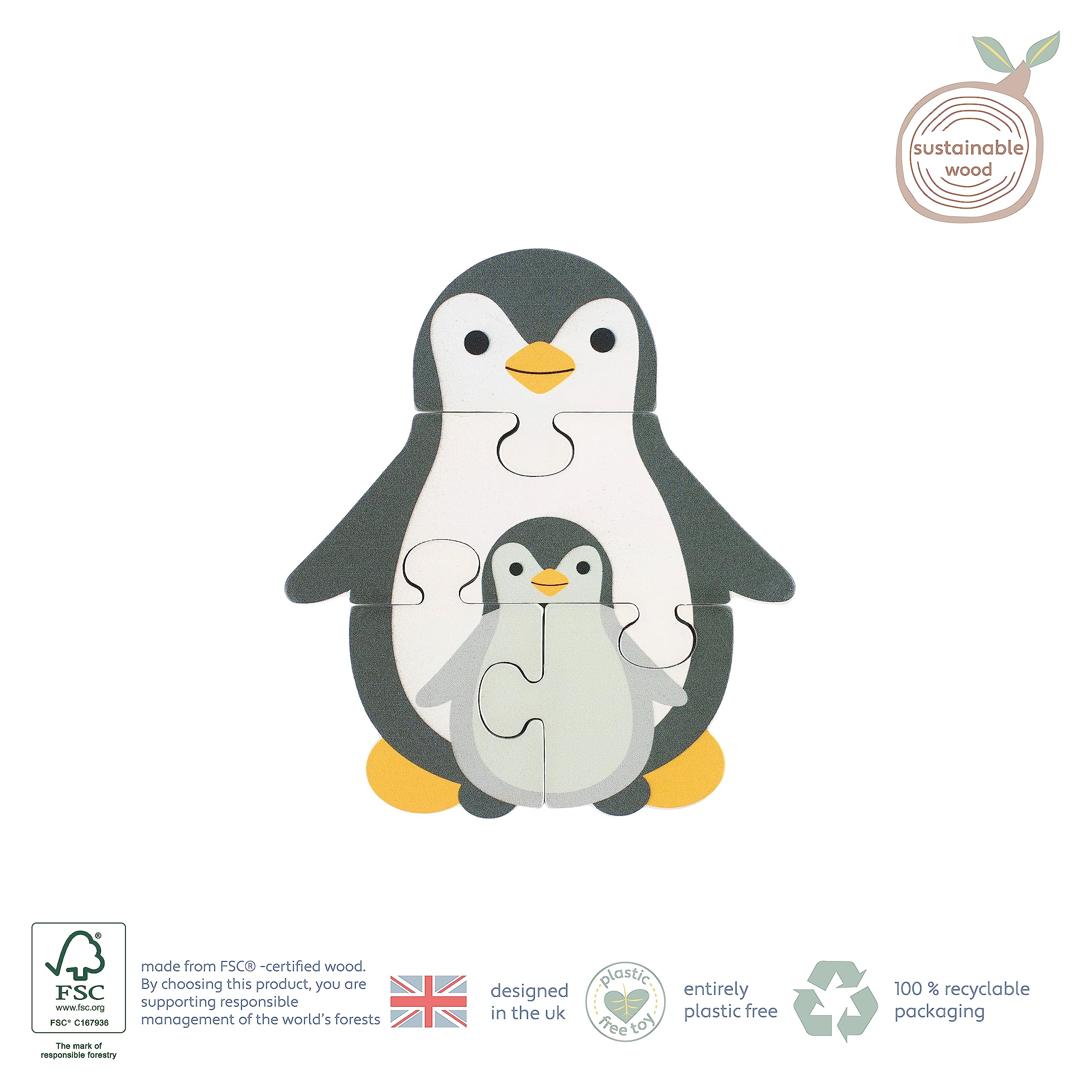 Penguin Mini Wooden Puzzle - Educational Jigsaw for Toddlers 12 Months+ 8