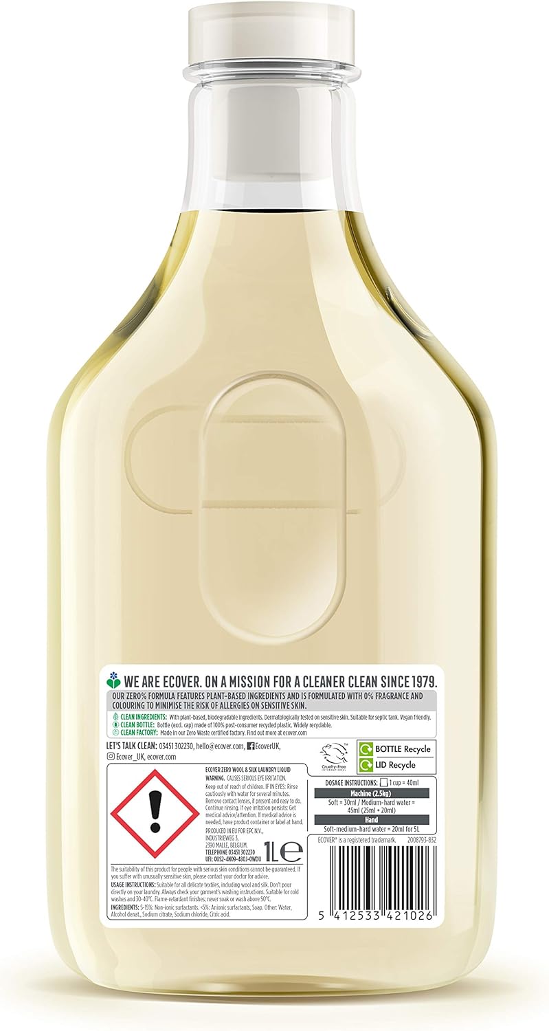 Ecover Zero Delicate Laundry Liquid for Sensitive Skin, 1L 5