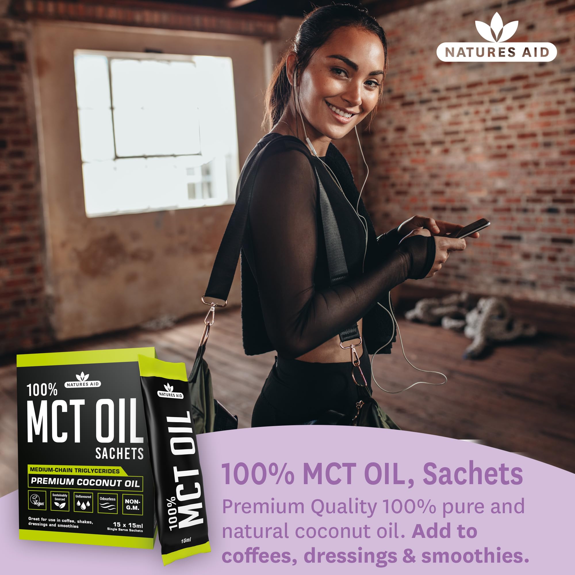 Natures Aid MCT Oil 15 x 15ml Sachets - 100% Pure Coconut Oil for Coffee, Smoothies, Shakes & Dressings - Vegan, Vegetarian, Sustainably Sourced 4