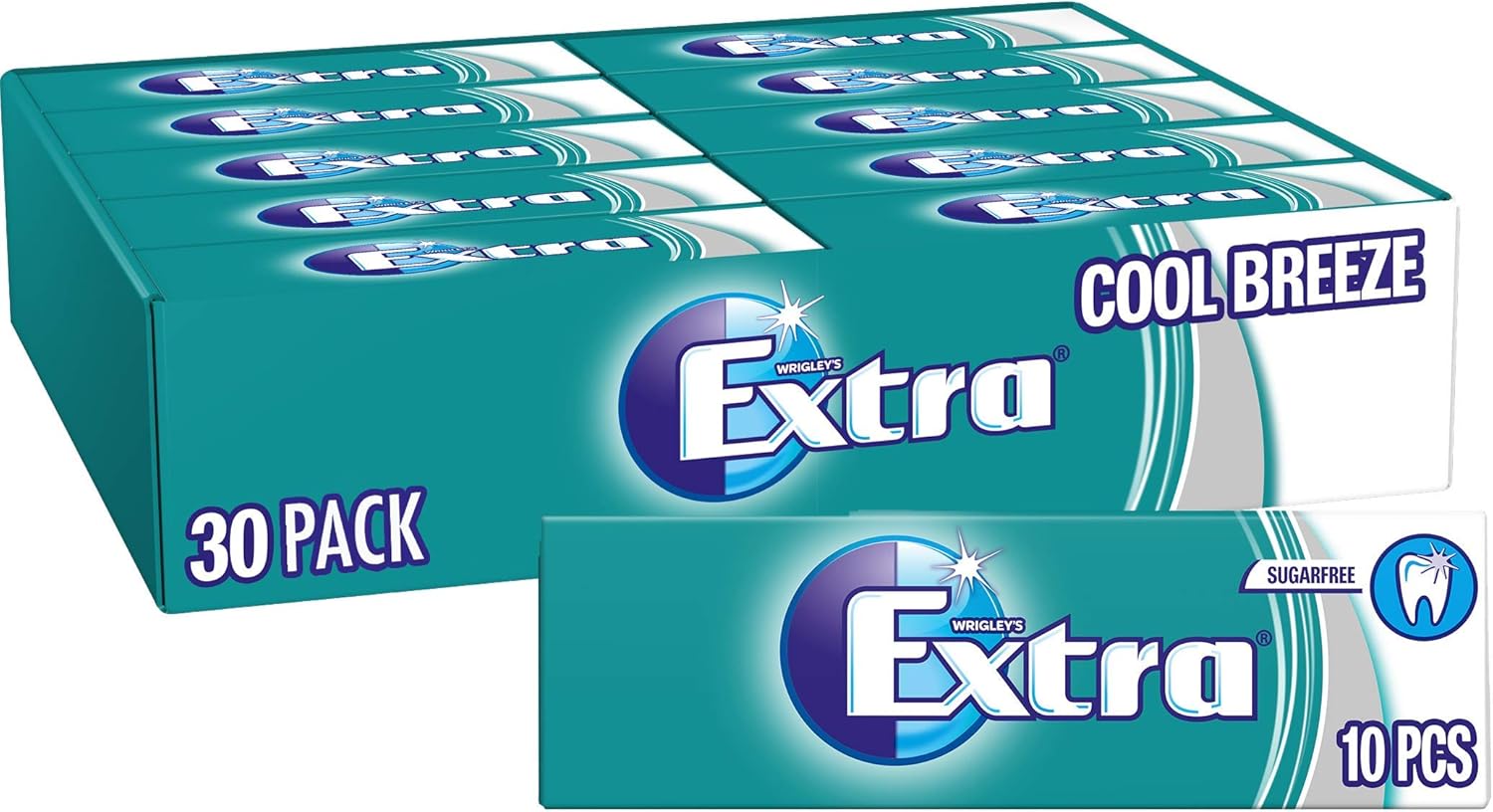 Extra - Cool Breeze Sugar Free Chewing Gum, 30 Packs of 10 Pieces (300 Pieces Total)
