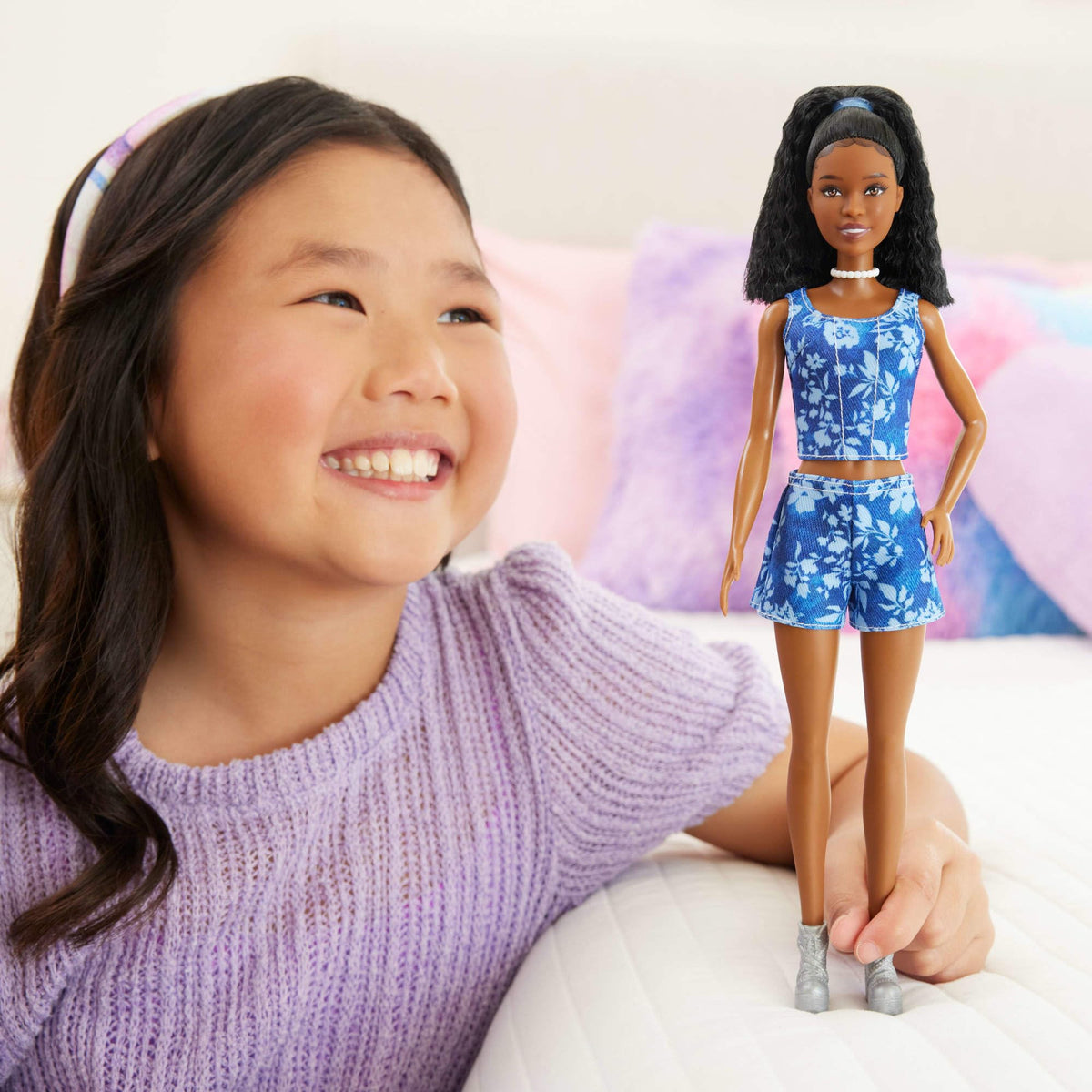 Barbie Fashionistas Style Doll #248 with Black Hair - Floral Denim