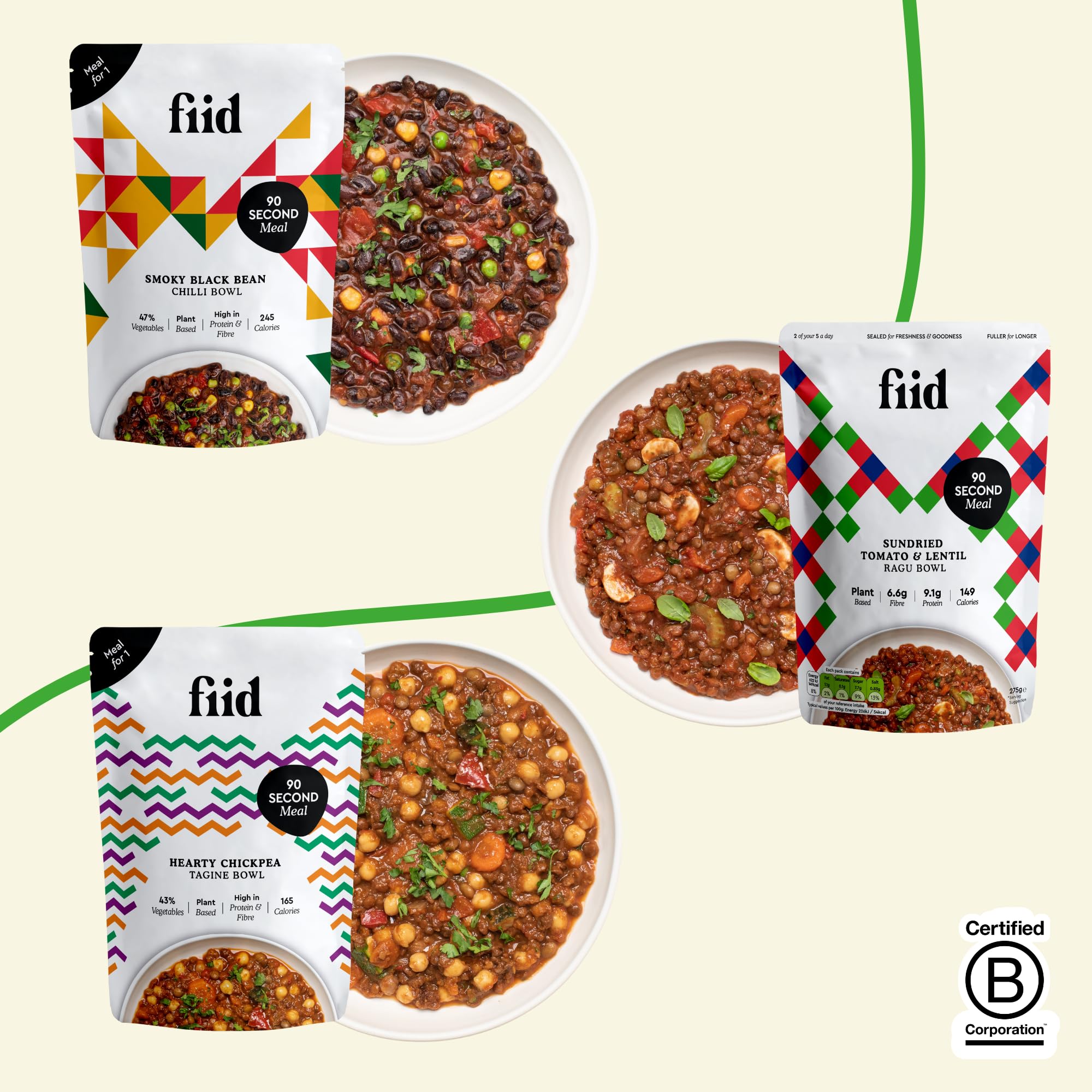 Fiid 100% Natural Vegan Microwave Ready Meals 3-Flavour Multipack 6
