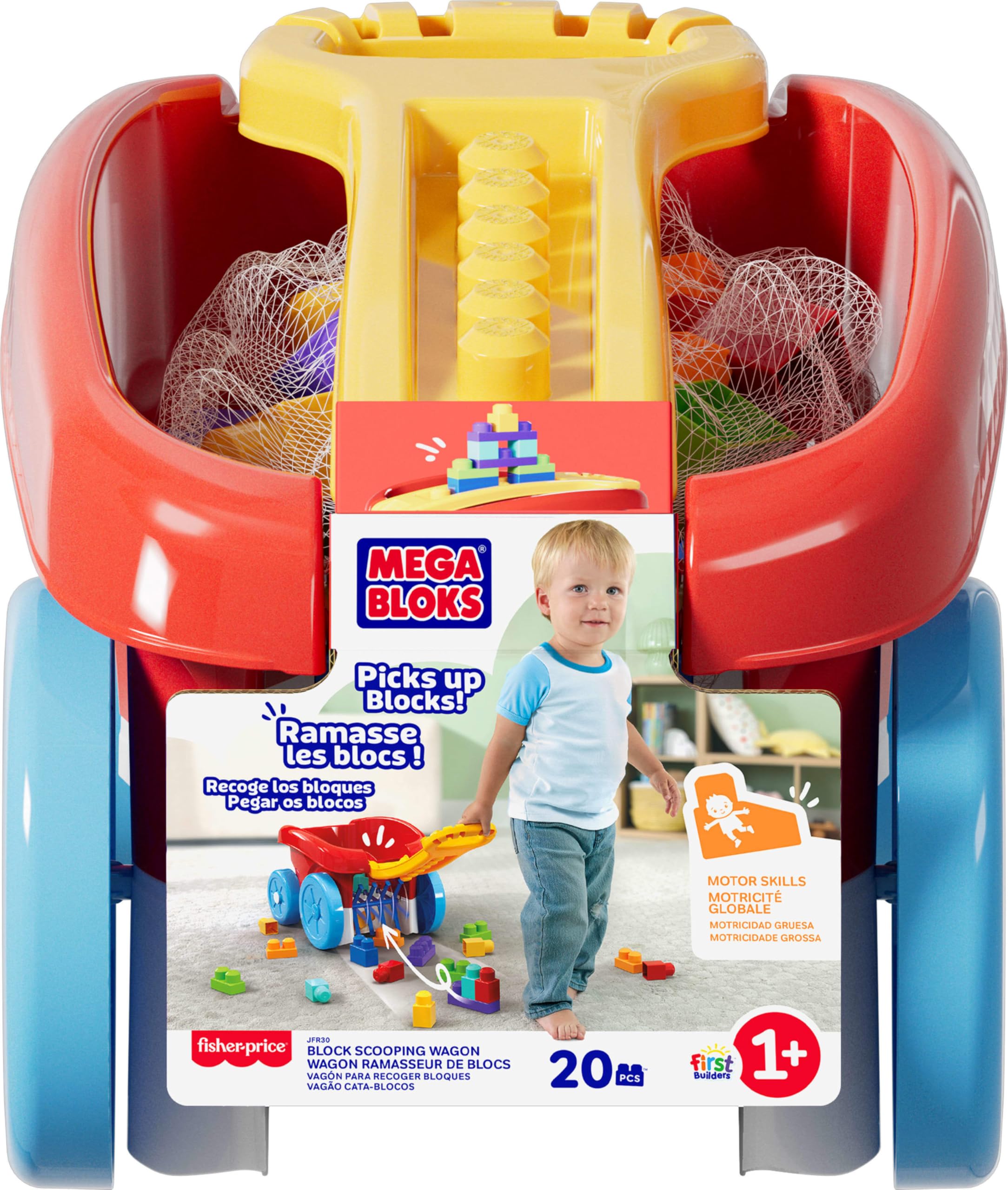 MEGA BLOKS First Builders Toddler Building Toy - Block Scooping Pull Wagon with 20 Big Building Blocks for Ages 1+ 2