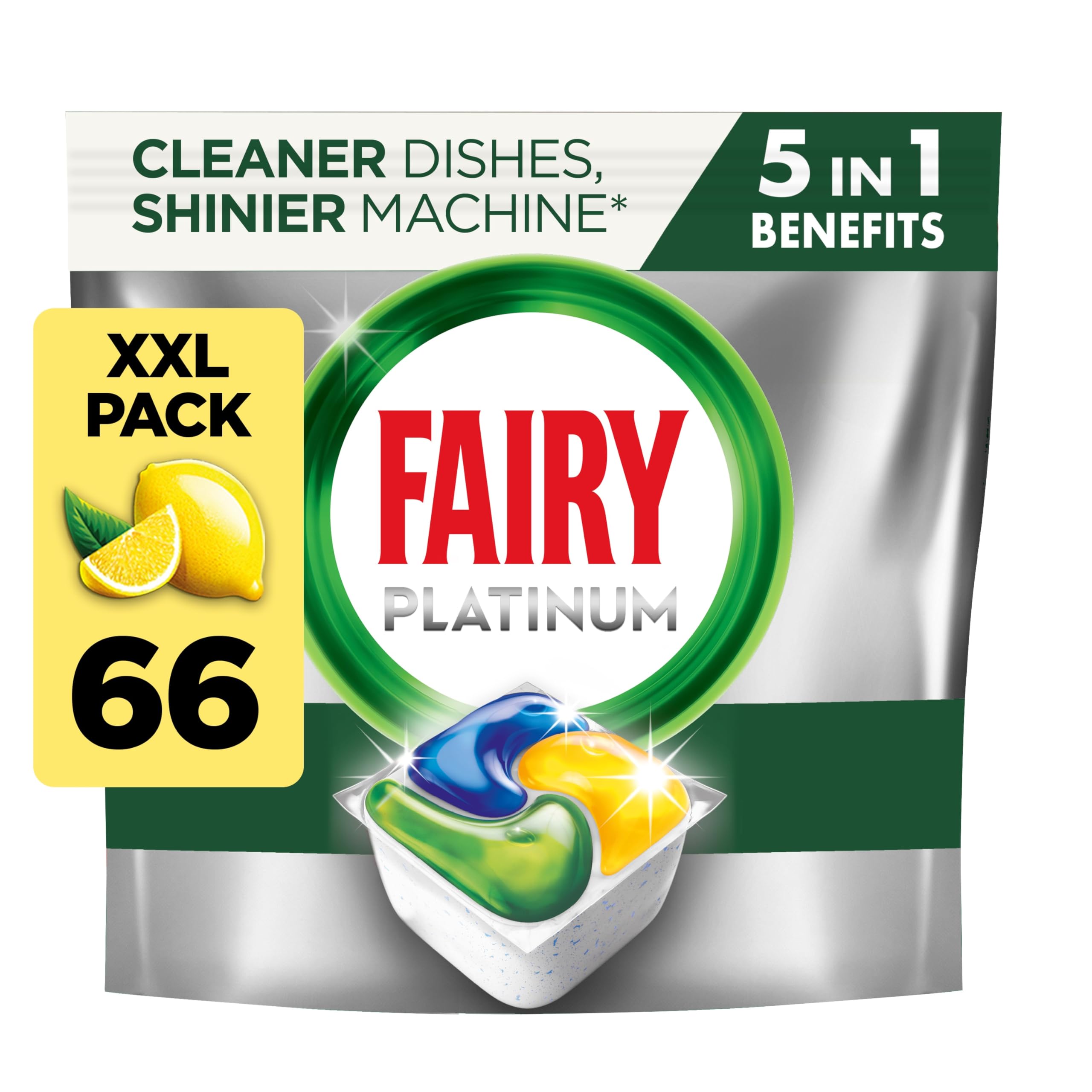 Fairy Platinum Plus All-In-1 Dishwasher Tablets, 66 Pods, Lemon