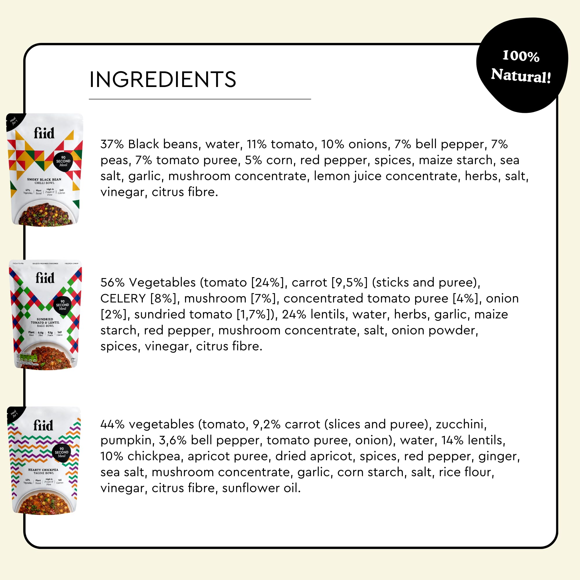 Fiid 100% Natural Vegan Microwave Ready Meals 3-Flavour Multipack 7