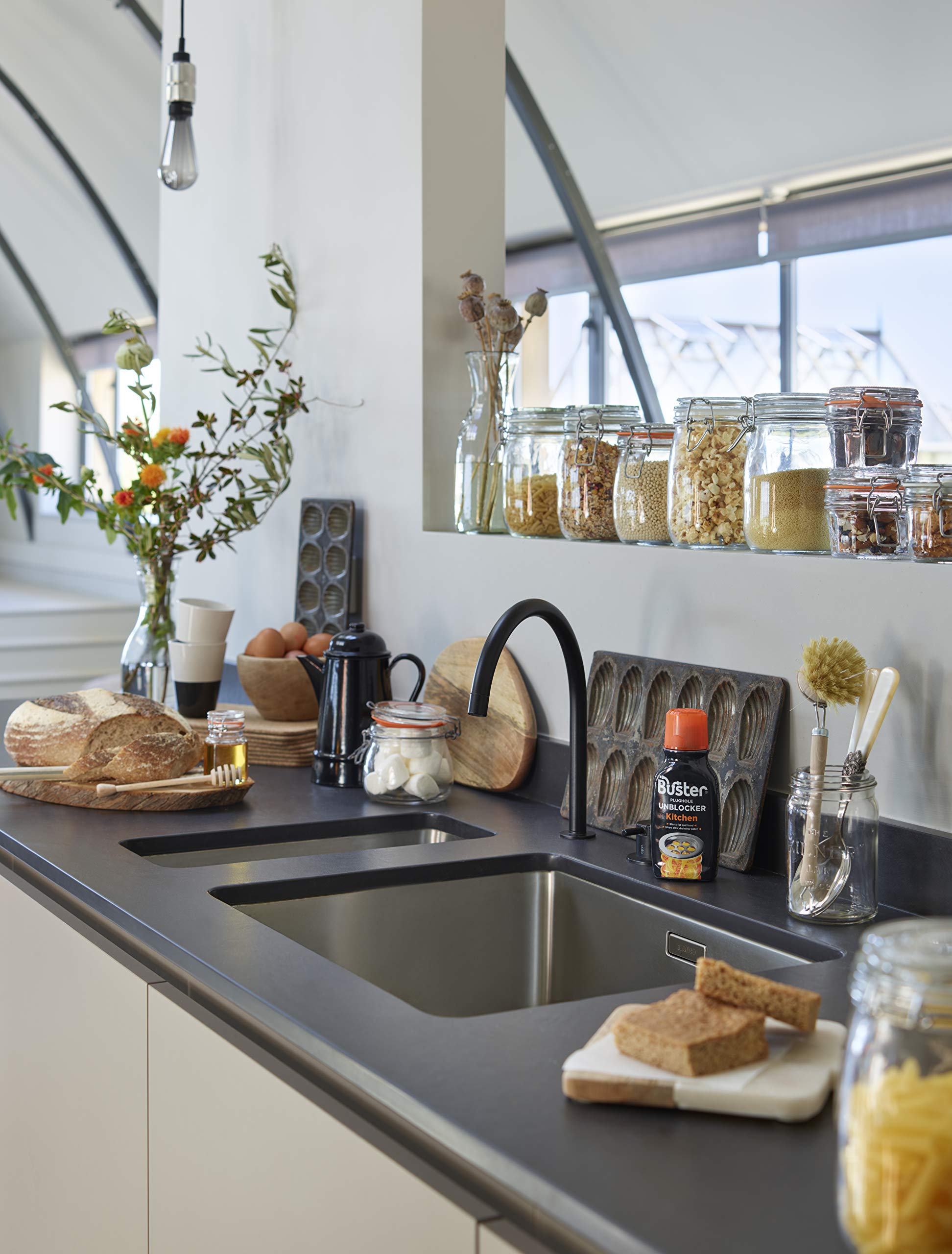 Buster Kitchen Plughole Unblocker 150g, Pack of 6 - Fast-Acting Drain Cleaner for Sinks & Pipes 6