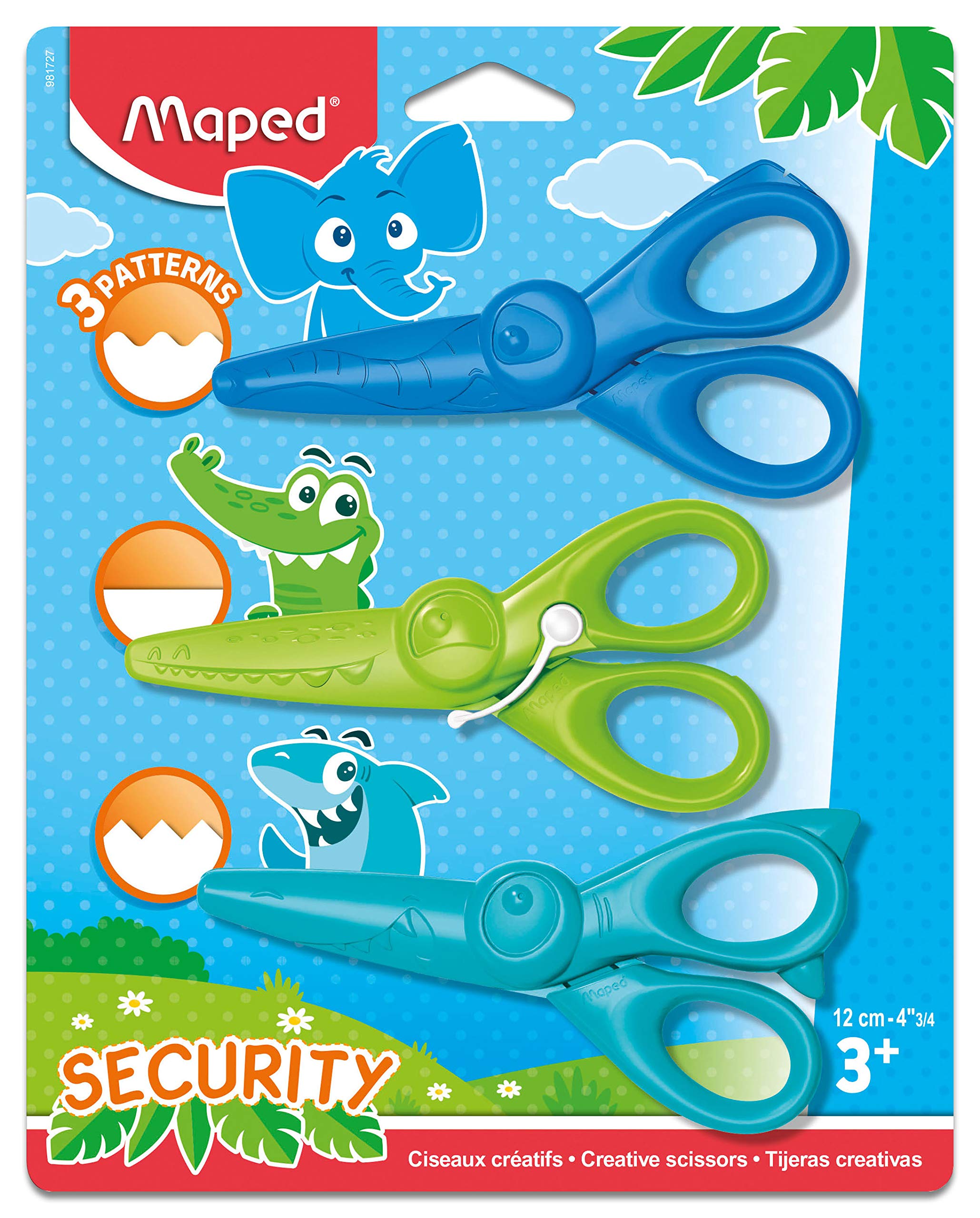 Maped Kidicraft Safety Craft Scissors Set - 3 Pack with Zig Zag & Curve Cuts | Plastic Blades