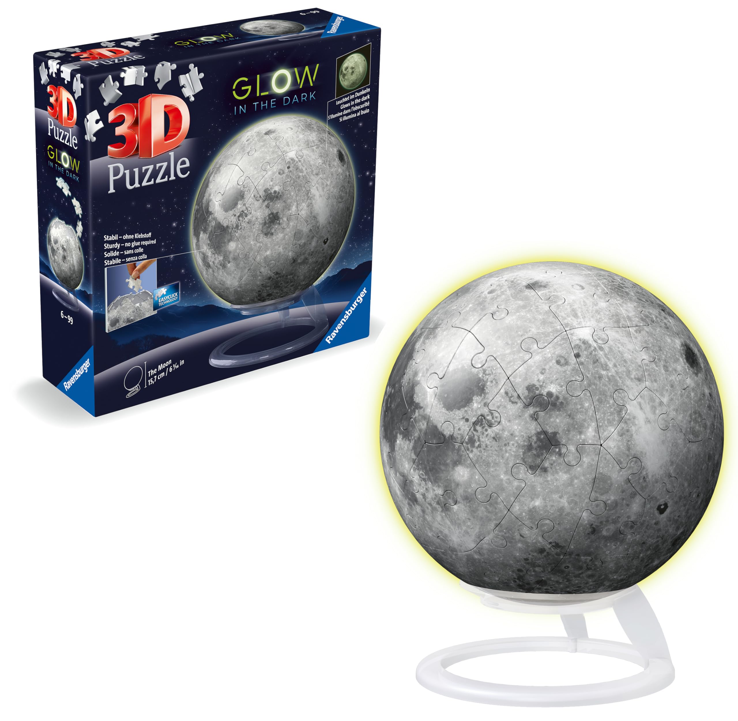 Ravensburger 11586 Glow in The Dark Moon 3D Puzzle - 72 Pieces | Ages 6+ | No Glue Required