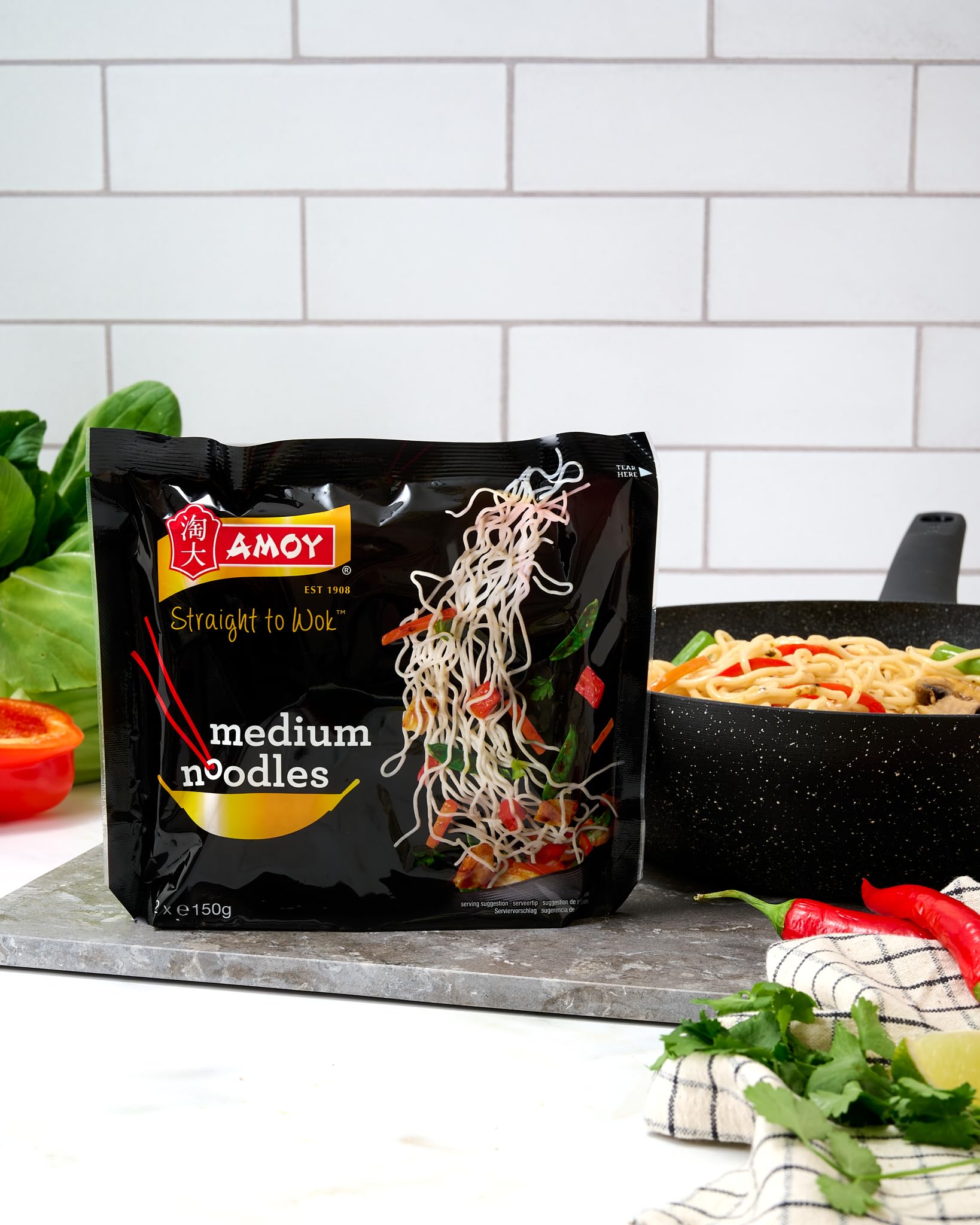 Amoy Straight to Wok Medium Noodles - 2 x 150g Pack | 10 Minute Meal 3