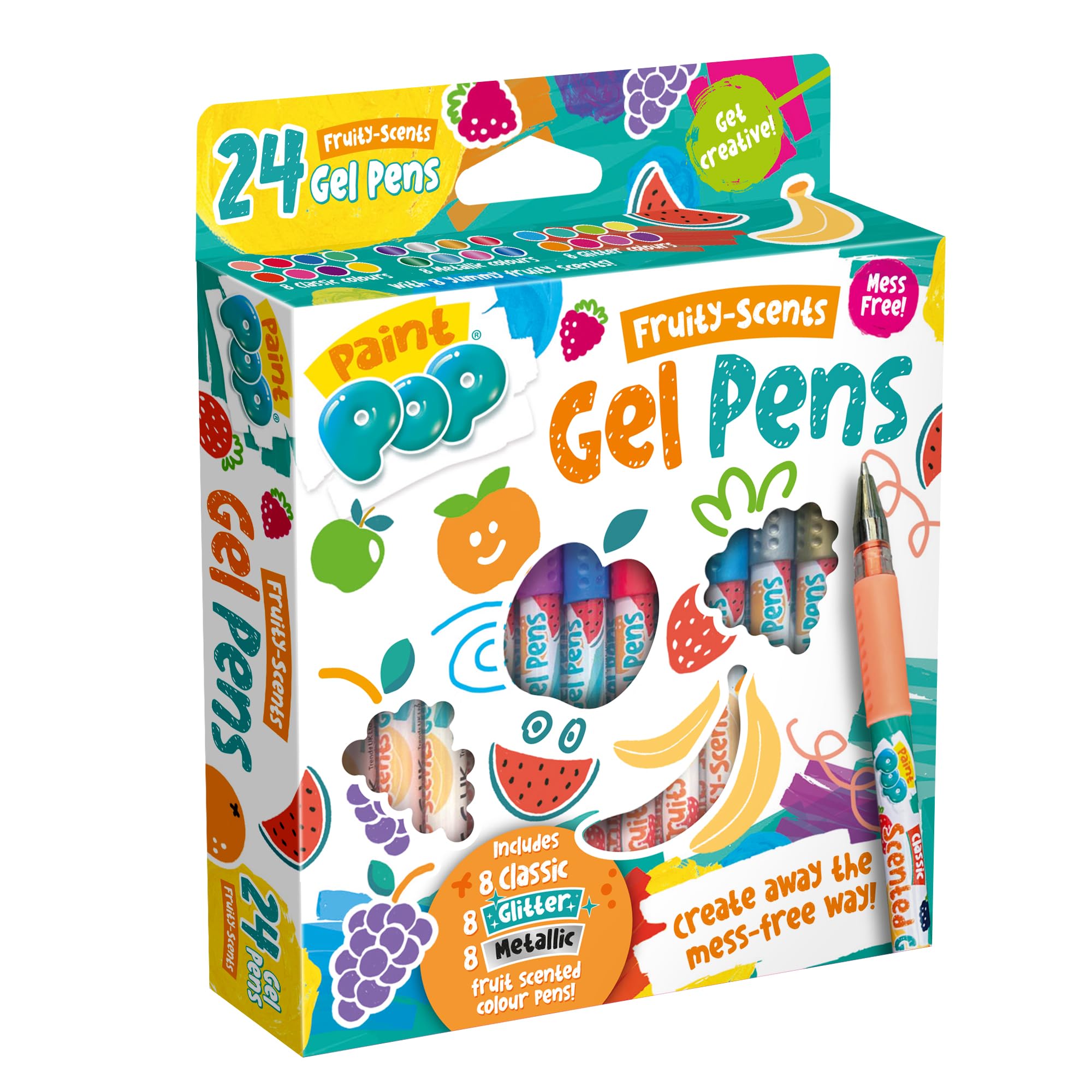 Paint Pop Fruity Scents Gel Pens - 24 Count Set with Glitter, Shimmery Metallic & Classic Finishes