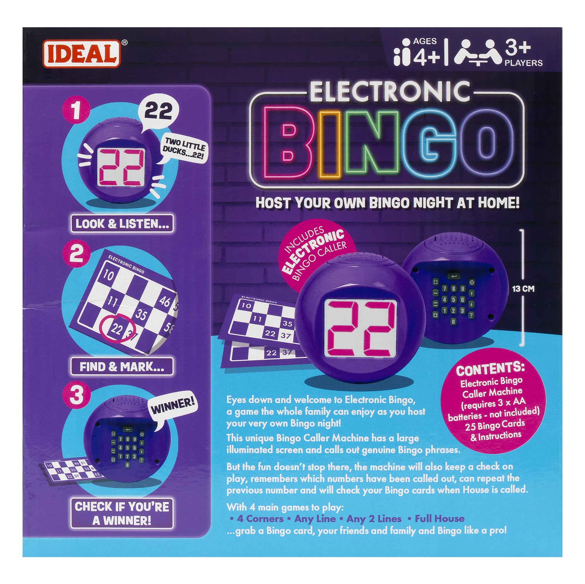Ideal Electronic Bingo Machine - Host Family Bingo Night with 4 Games & Illuminated Display 5