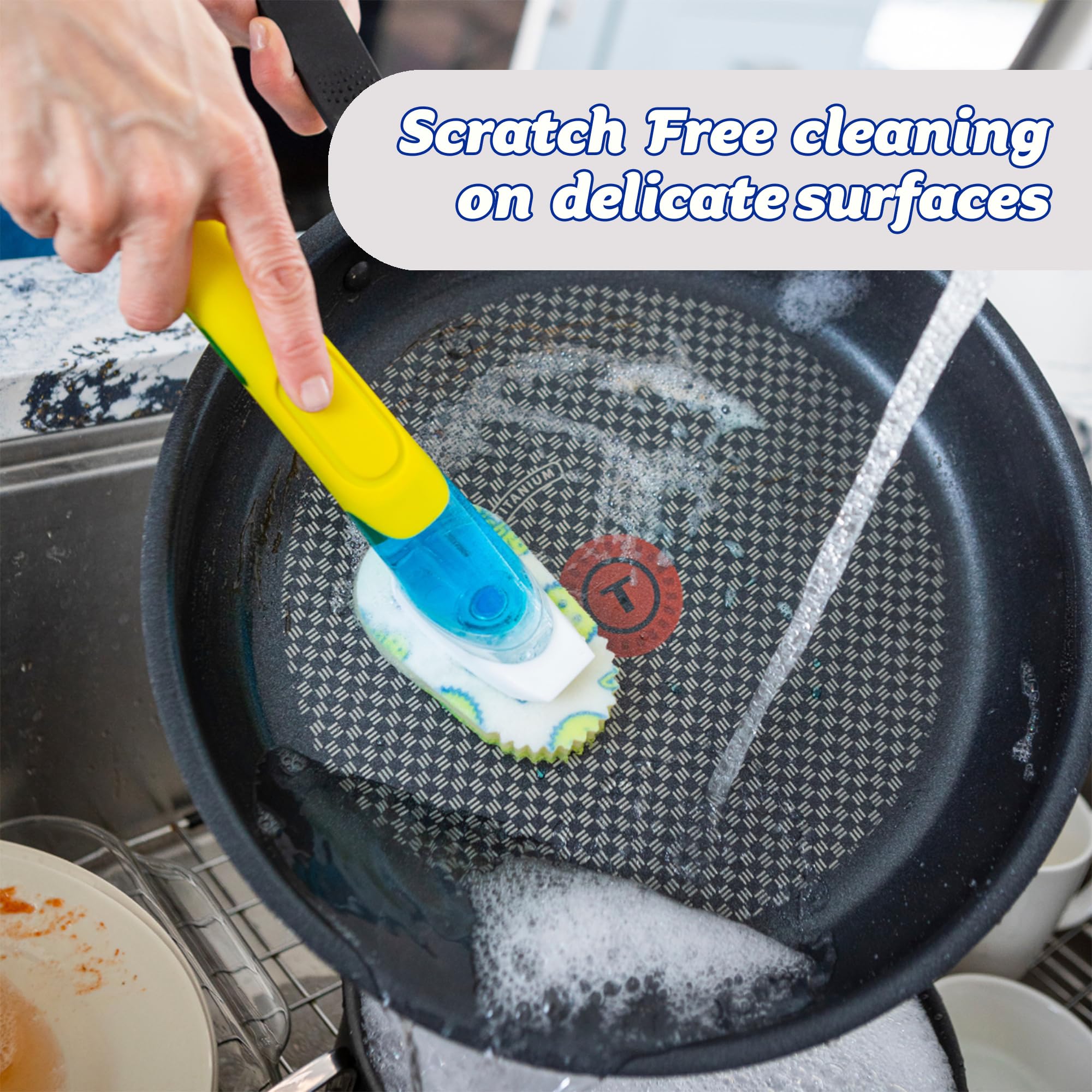 Scrub Daddy Dish Wand Scrubbing Brush with Handle - Soap Dispensing, Texture-Changing Sponge, Scraper & Detachable Head, Pink 4