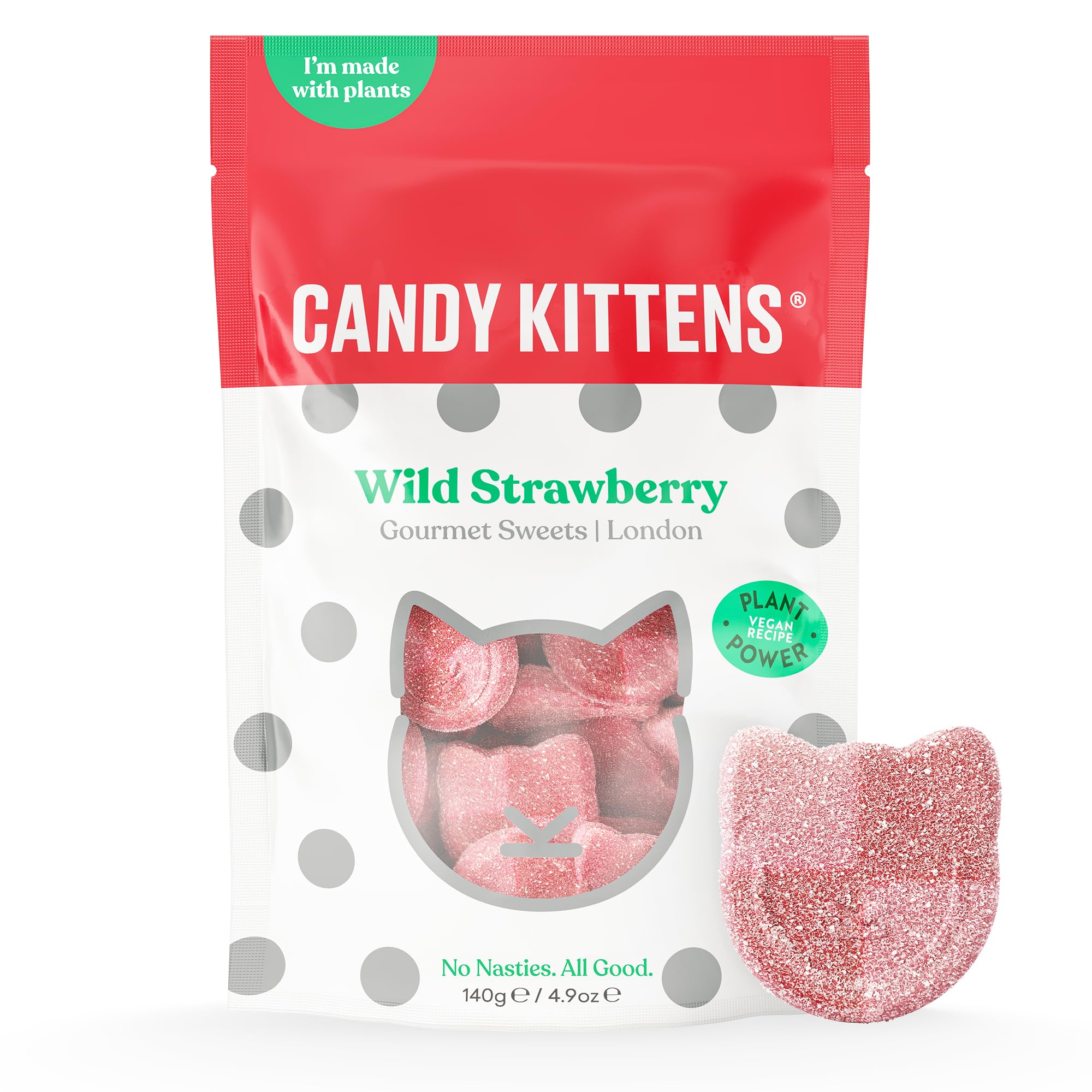 Candy Kittens Wild Strawberry Vegan Sweets – 140g Fizzy Treats with Real Fruit Juice, No Artificial Flavours