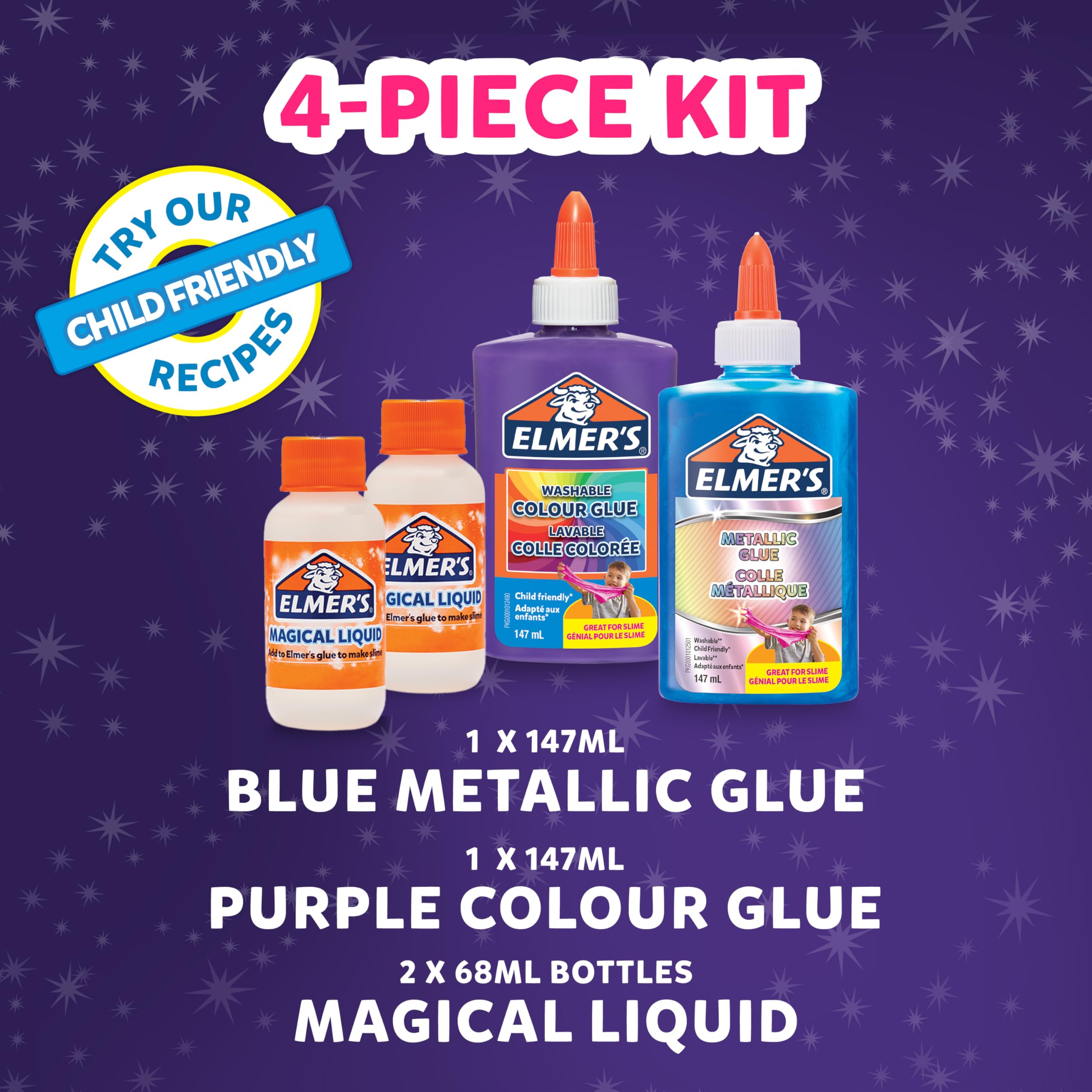 Elmer's Cosmic Shimmer Slime Kit - Metallic Blue & Purple Glue with Magical Liquid Activator 4
