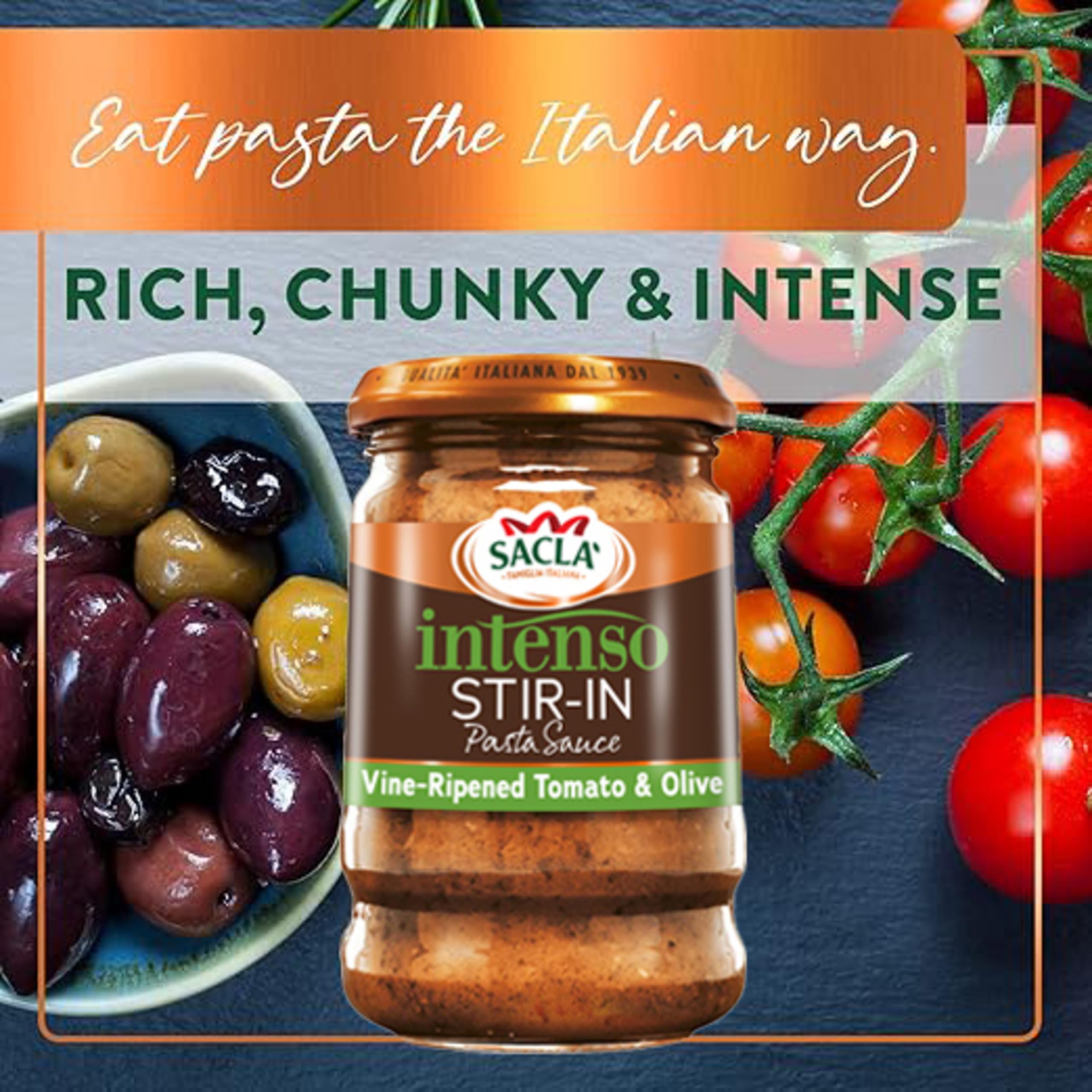 Saclà Intenso Pasta Sauce - Sweet Tomato and Olive Based Pasta Enhancer (190g)