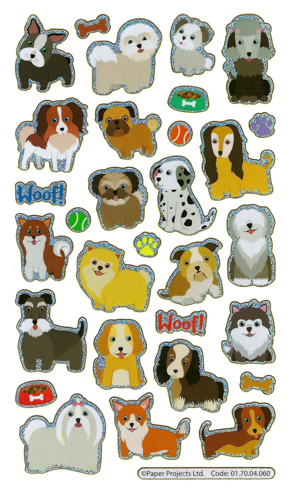 Paper Projects Playful Puppies Sparkly Reusable Stickers - Foil Craft Stickers for Kids & Adults