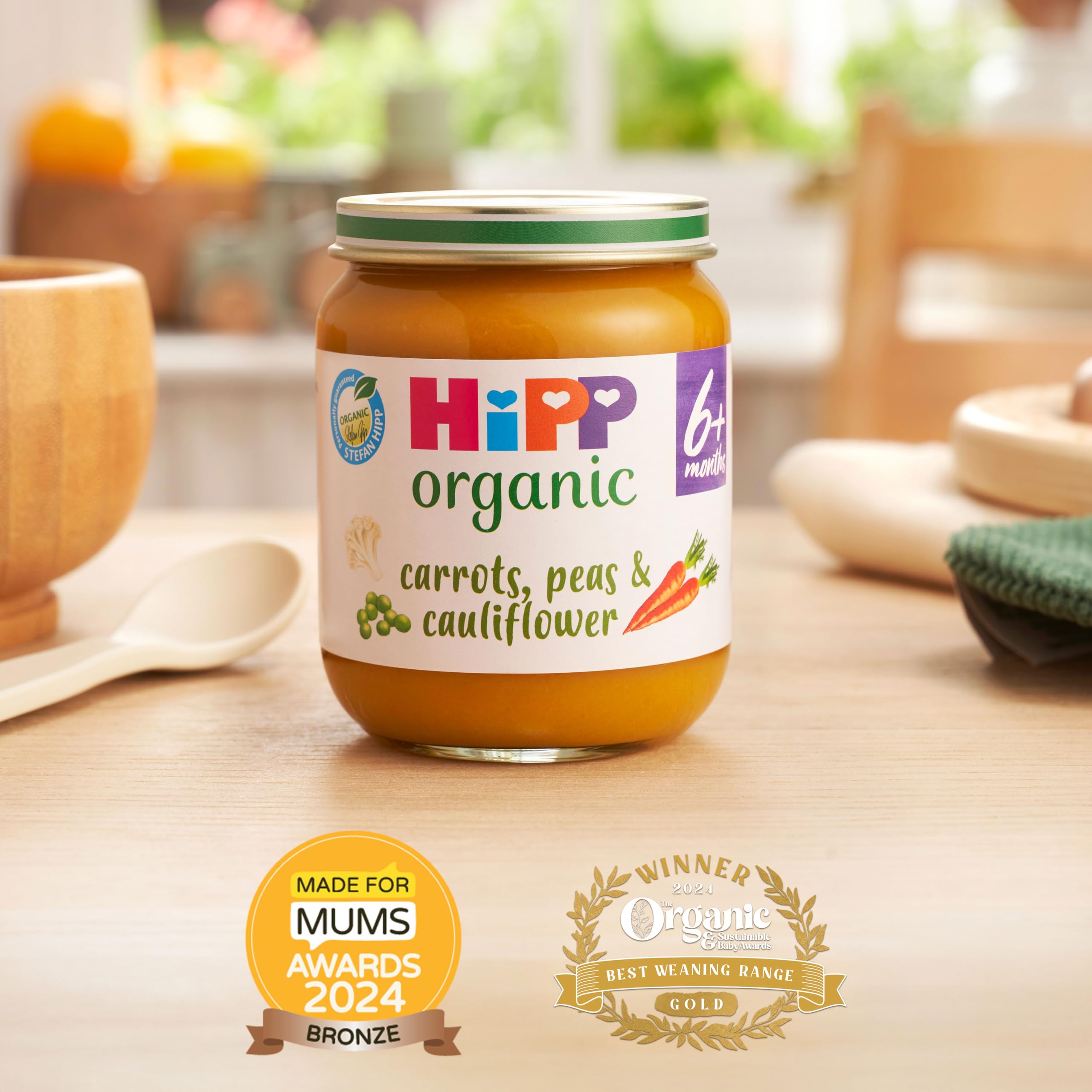 HiPP Organic Carrots, Peas & Cauliflower Baby Food Jar - 6 Pack, 125g Each | 4+ Months