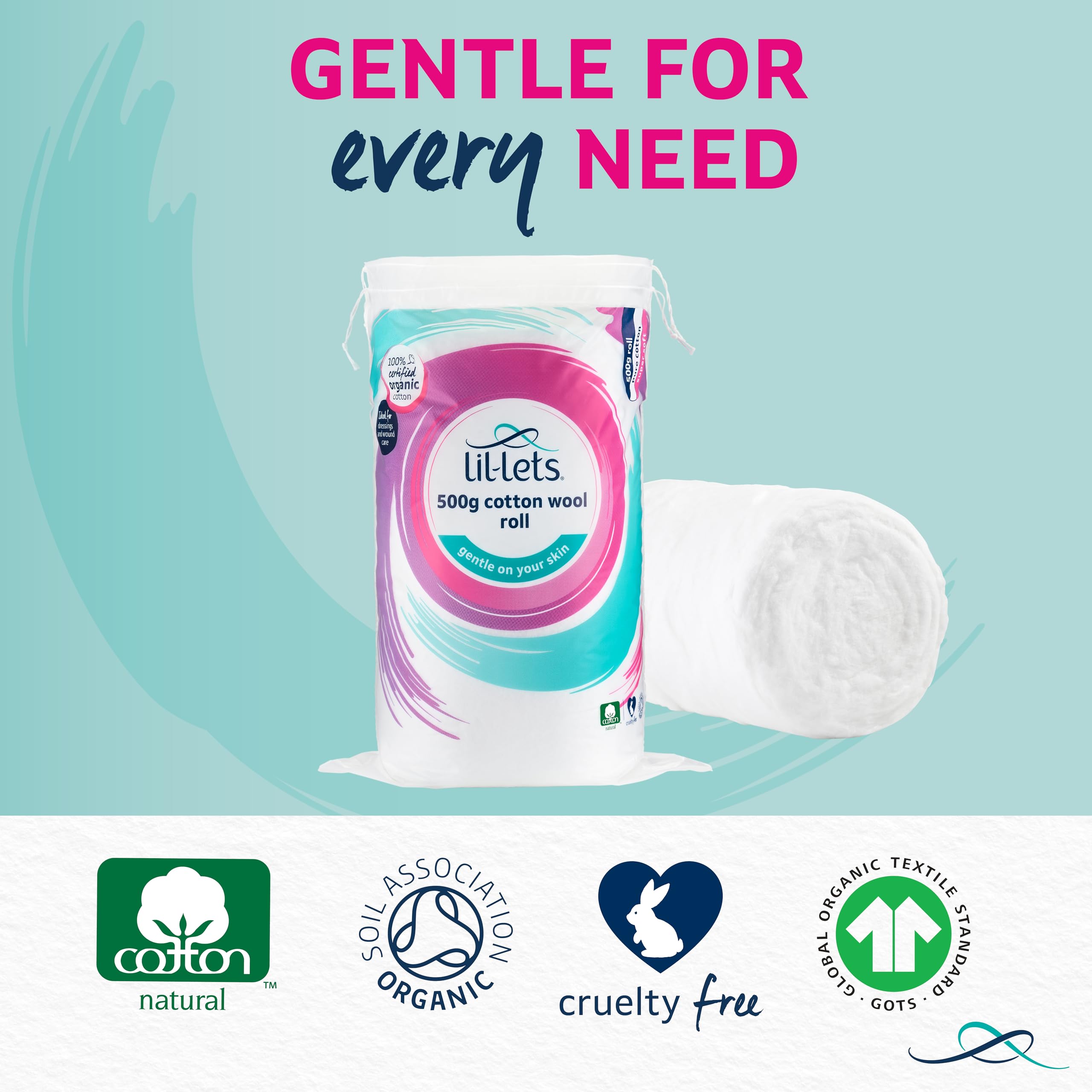 Lil-Lets - Cotton Wool Roll (500g) Certified Organic 100% Pure Cotton