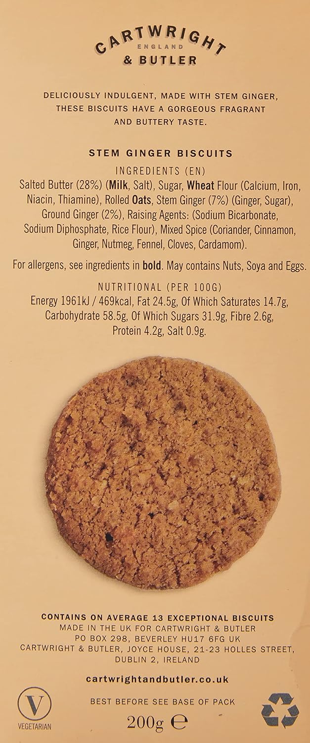Cartwright & Butler - Stem Ginger Biscuits in 200g Carton