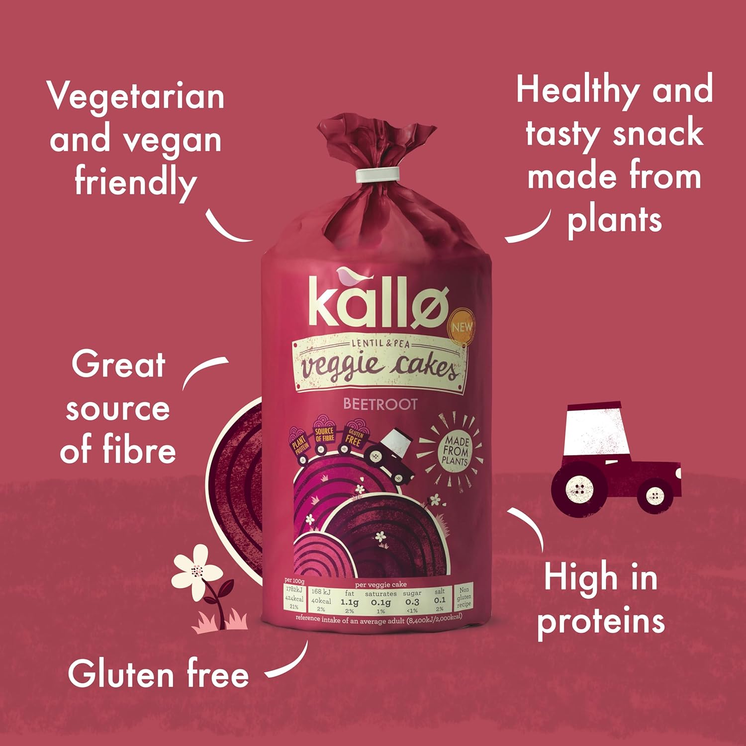 Kallo Beetroot & Balsamic Veggie Cakes, Lentil & Pea Puffed Crackers – 122g 3