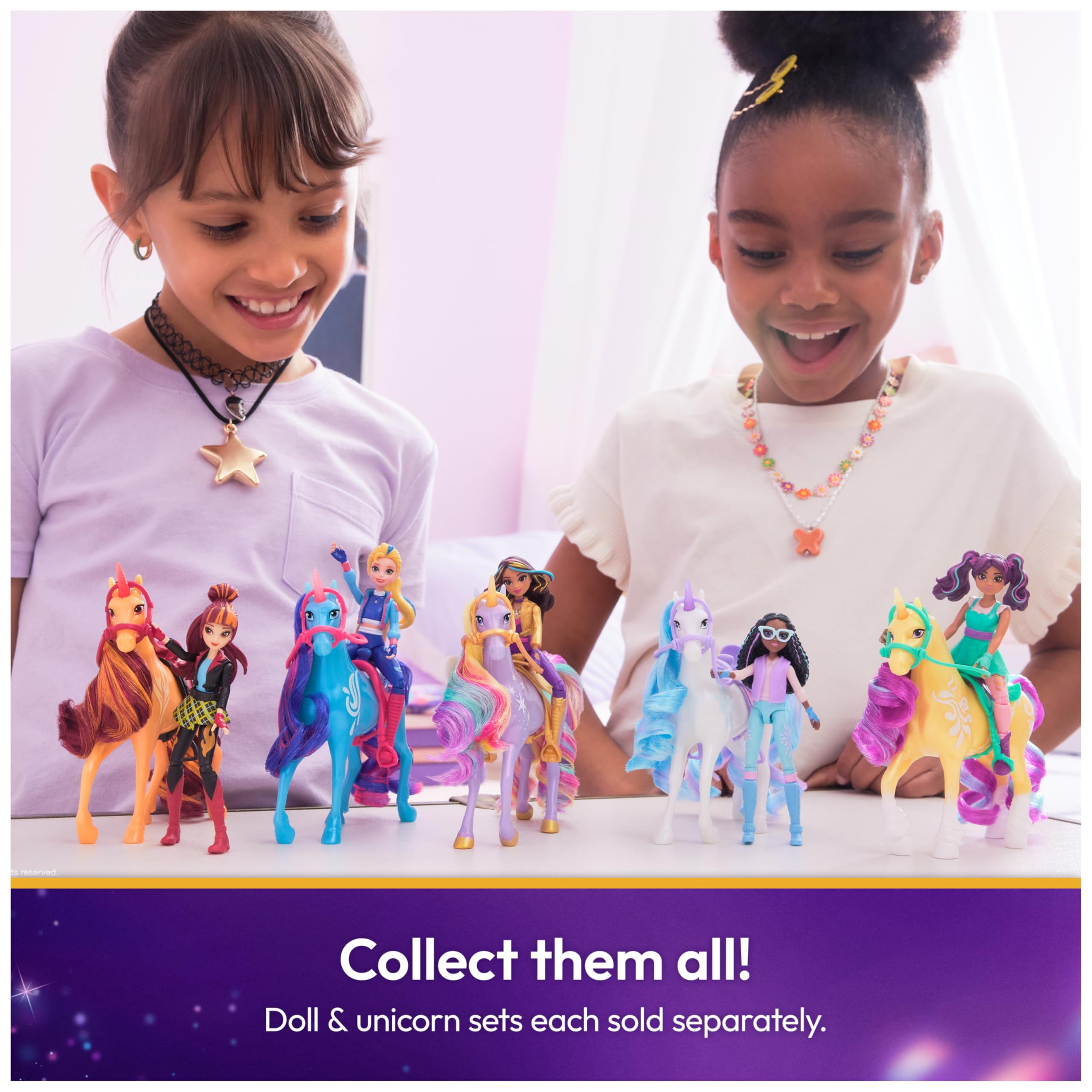 Unicorn Academy Valentina & Cinder Playset with 2 Riding Accessories and Hair Styling Tool | Ages 4+ 6