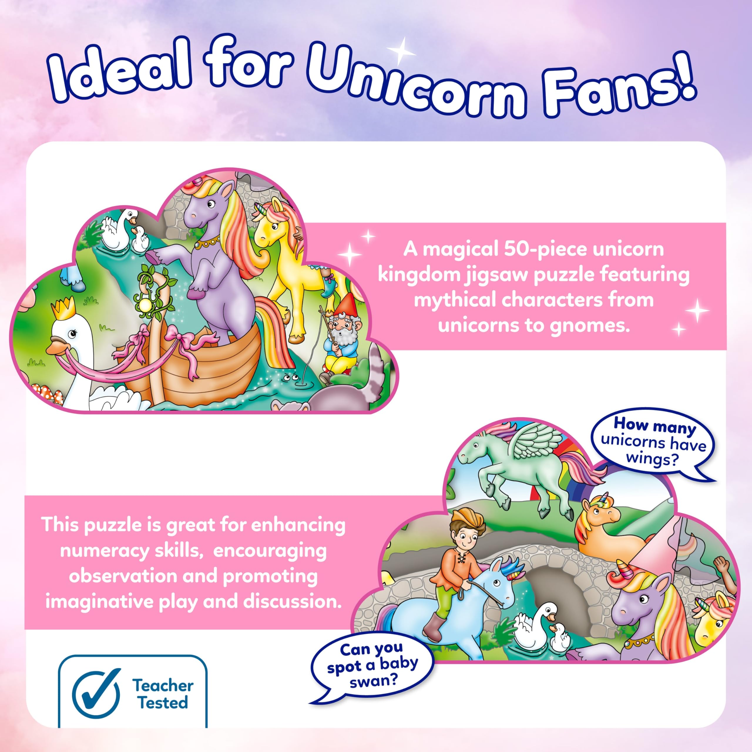 Orchard Toys Unicorn Kingdom Jigsaw Puzzle - 50-Piece Shaped Puzzle for Ages 4+