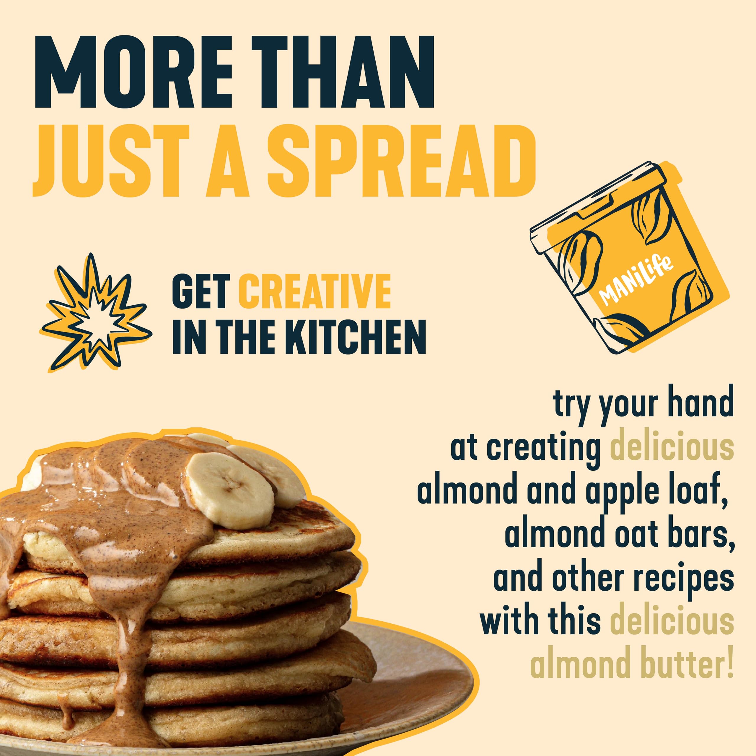 MANÍLIFE Smooth Almond Butter, 1kg Jar - Vegan Nut Spread with Sea Salt