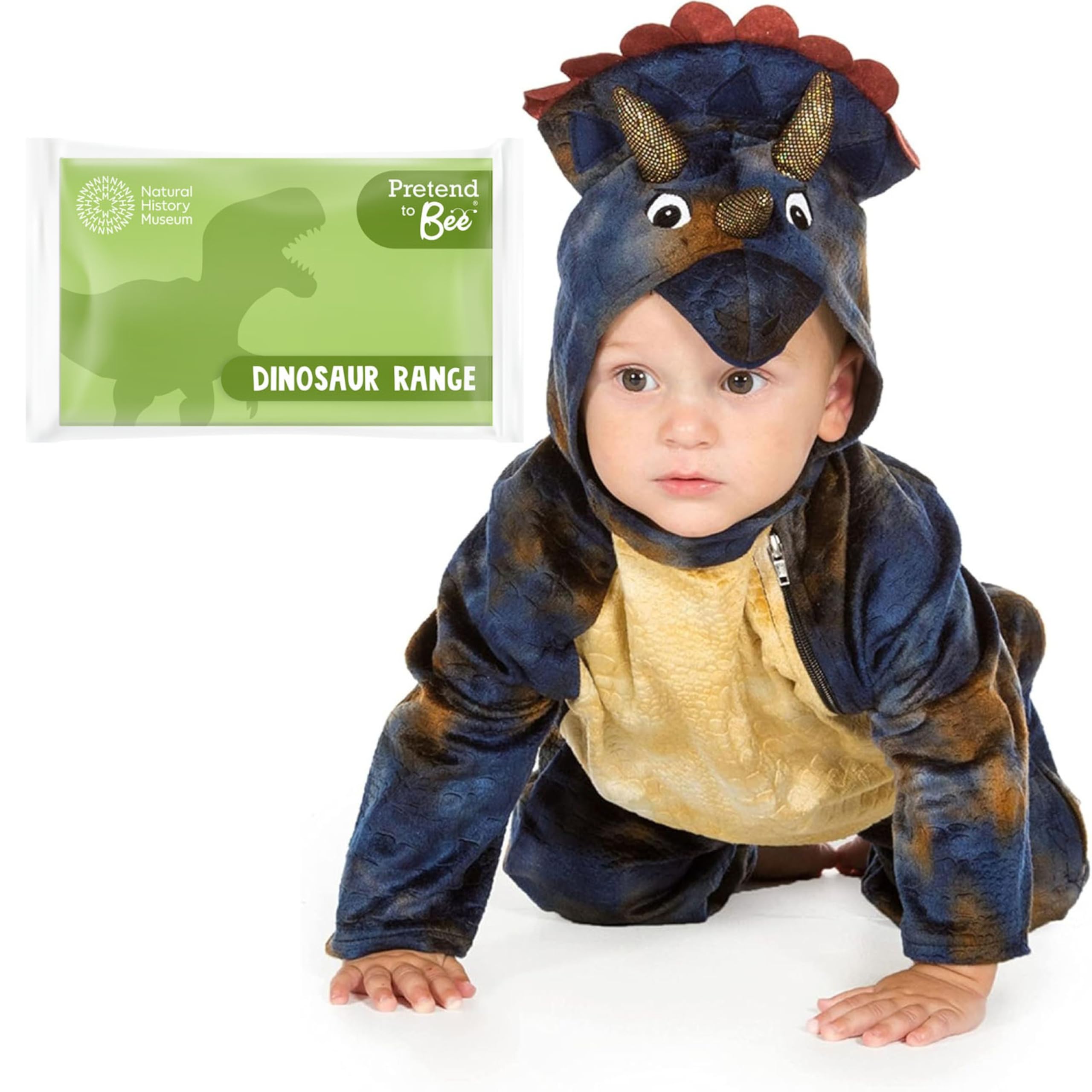 PRETEND TO BEE Baby Triceratops Dinosaur Dress Up Costume - Official Natural History Museum Onesie for Toddlers 12-18 Months